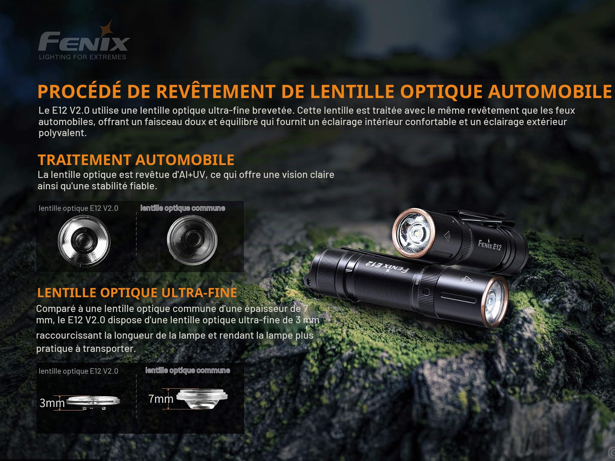 FENIX E12 V2.0 Étanche Lampe de Poche, Noir, 77,6 mm