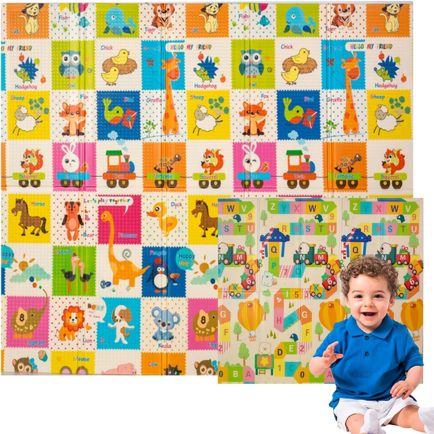 Edibaby, Tapete para bebé, 200 x 180 cm, 1 ou 1,5 cm de espessura, design infantil, acolchoada com XPE, reversível e dobrável, tapete de atividades para crianças, Playground Edition, espessura - 1 cm)