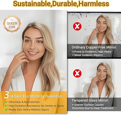 Miniatura 7 de Espejo de baño dorado de 48 x 30 pulgadas, espejo de baño biselado de oro cepillado, espejo rectangular grande con marco dorado inastillable, espejo