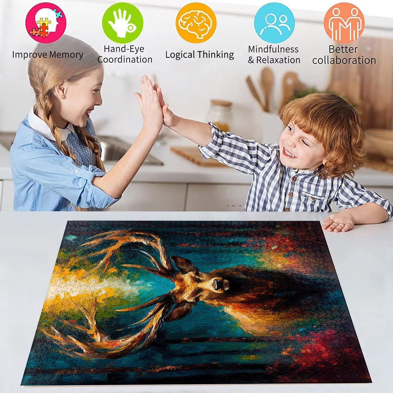 Puzzle ze zwierzętami 5000 sztuk Jeleń Puzzle Dorośli Kawałek Drewna Gry, Rodzinna Rozrywka Puzzle Jigsaw Od 14 lat, Wystrój domu Prezenty S-592