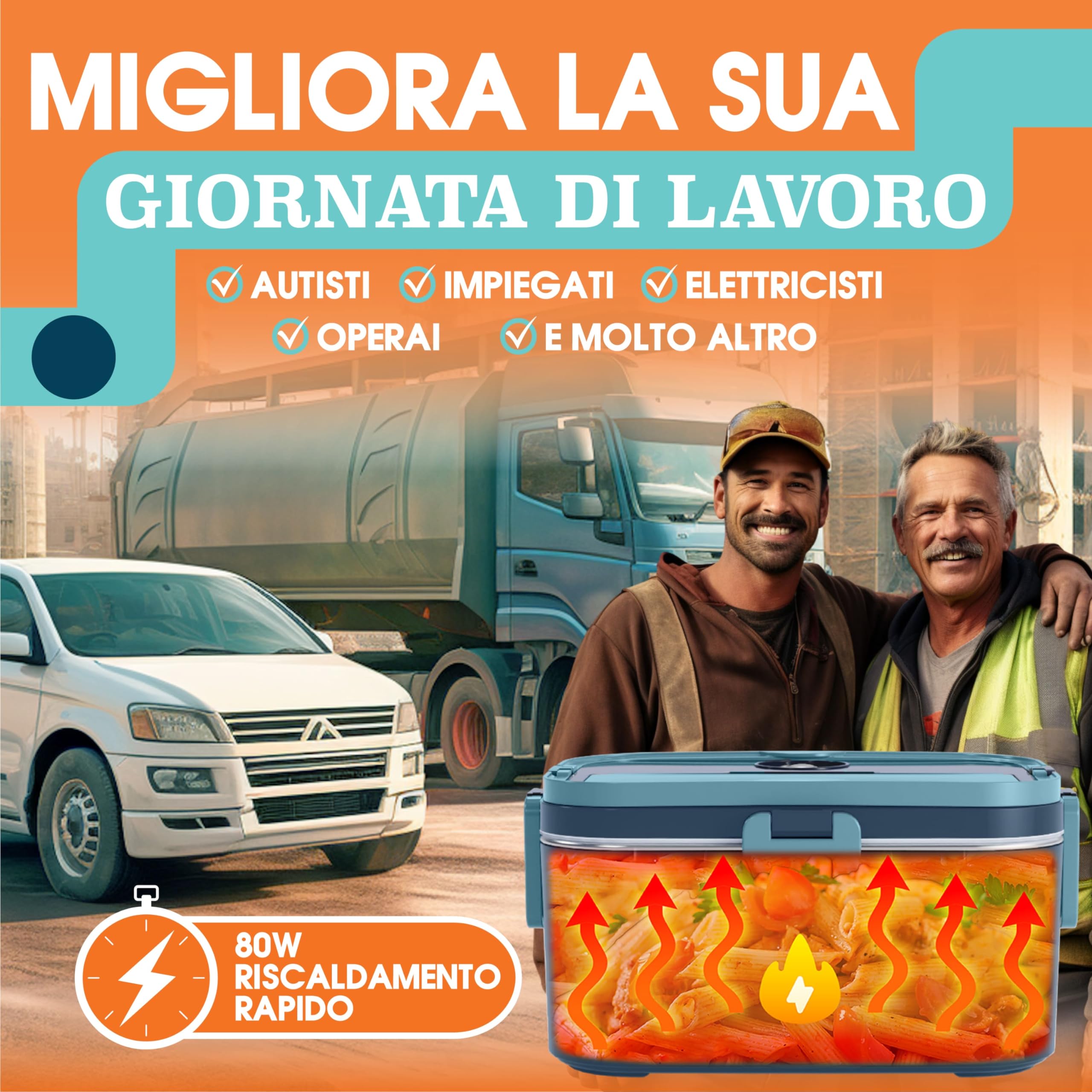 TRAVELISIMO Scaldavivande Elettrico Portatile Extra Grande 1,8L 80W Portapranzo Riscaldabile Portatile, 220V/12V/24V Scalda Vivande Portatile Elettrico per Viaggio e Lavoro, Porta Pranzo Riscaldabile