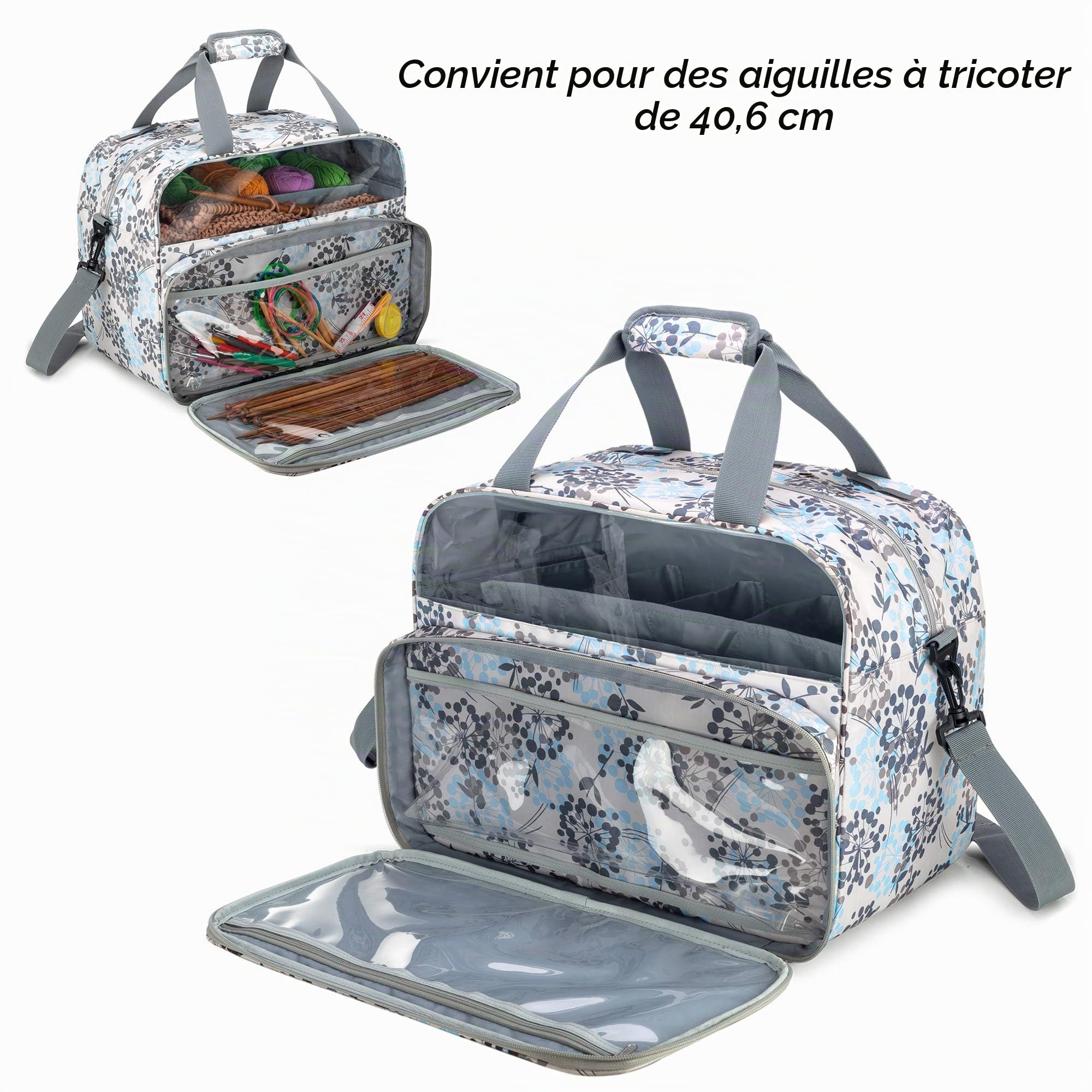 Teamoy Sac de Tricot Rangement pour Pelote de Laine, Sac Fourre-Tout pour Pelotes de Laine et Fils, avec Multiples Poches pour Aiguille à Tricoter et Autres Accessoires de Tricot, Pissenlit