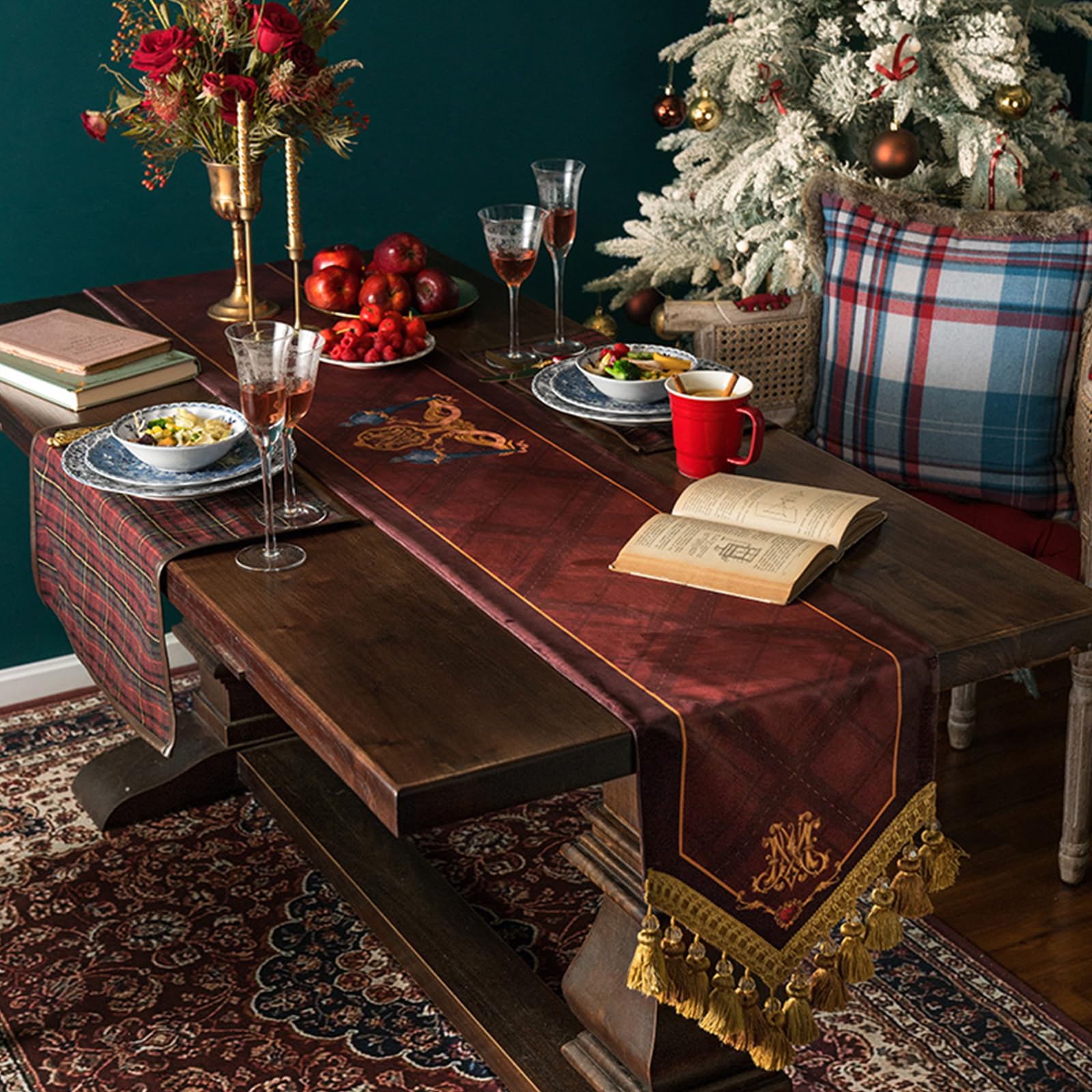 Farmhouse Table Runner, European TV Cabinet Sideboard Decorative Cloth for Holiday Party Wedding(Customized Size, C)