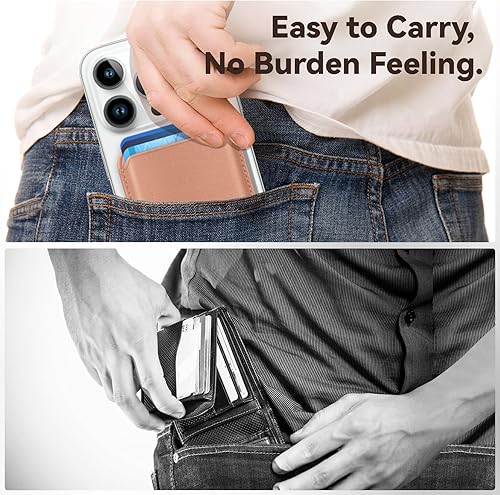 Miniatura 85 de Más fuerte magnético RFID cuero Mag seguro titular de la tarjeta para iPhone 15 Series, verde claro