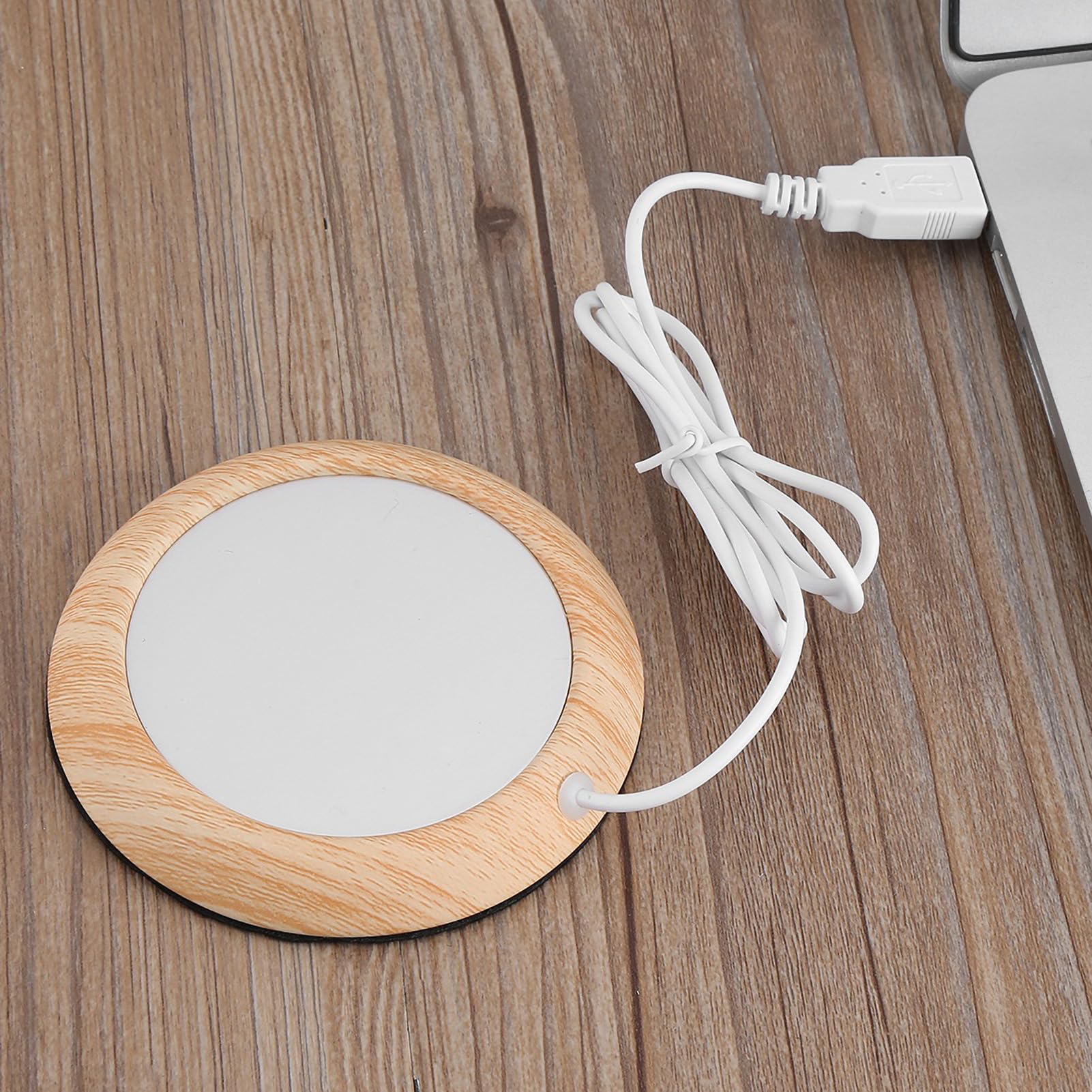 Fydun Almohadilla calefactora USB Taza de Grano de Madera Calentador Bebida Caliente Posavasos Té de Oficina Café(Grano de Madera de Nogal Claro)