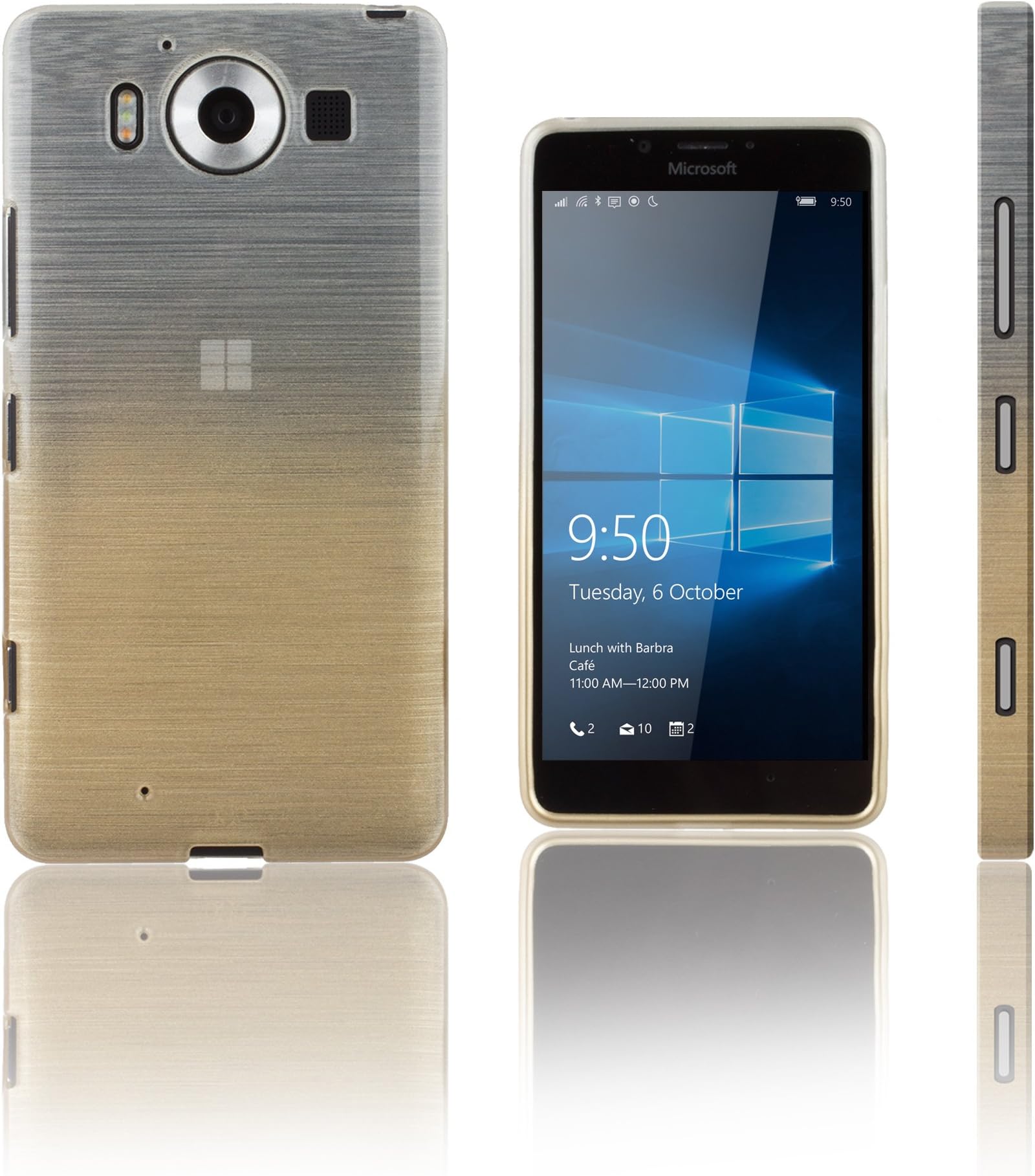 Transition Flexible TPU Case with Gradient Silk Thread Texture for Microsoft Lumia 950 - Transparent/Gold