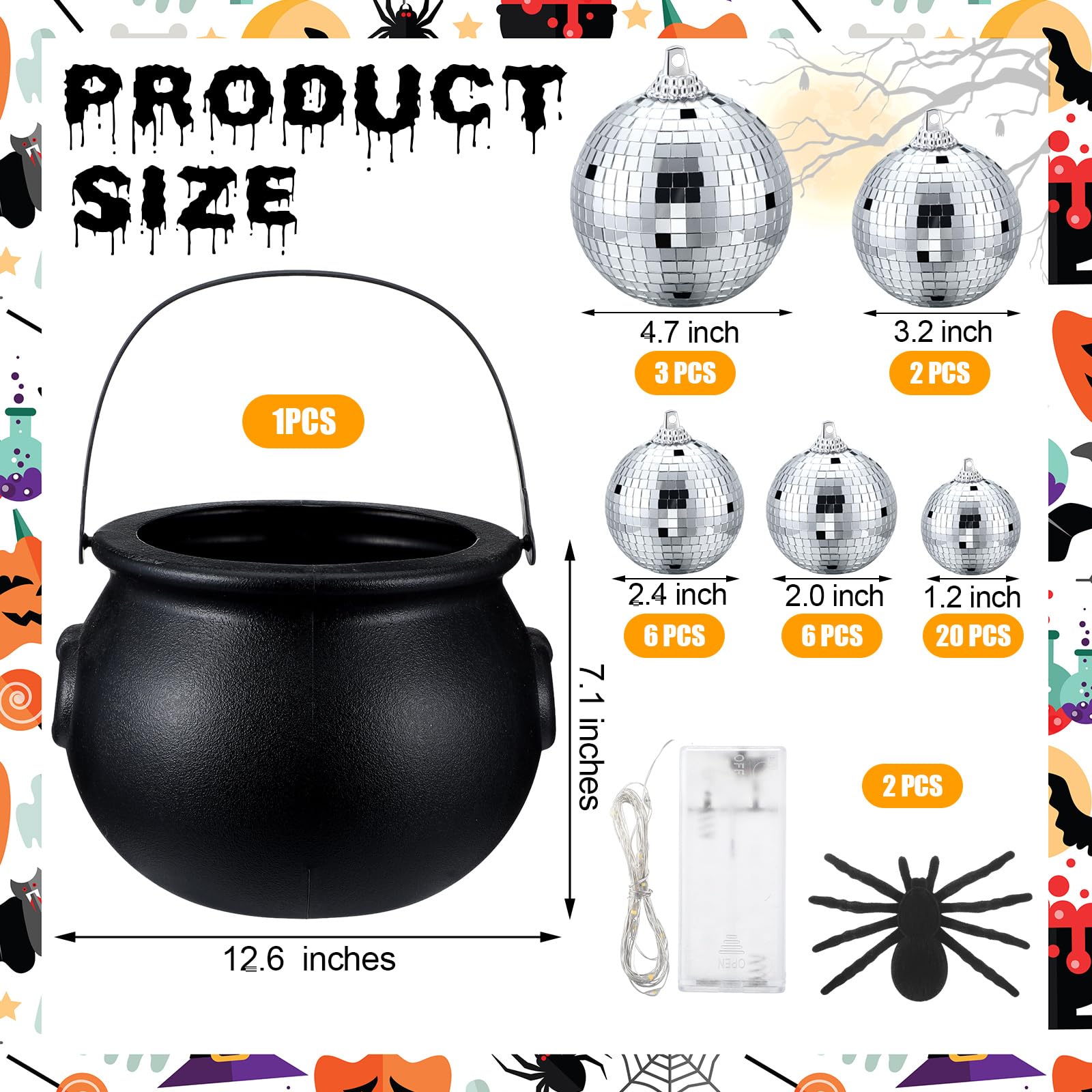 Colingmill Grand chaudron de sorcière en plastique noir avec araignées pour Halloween