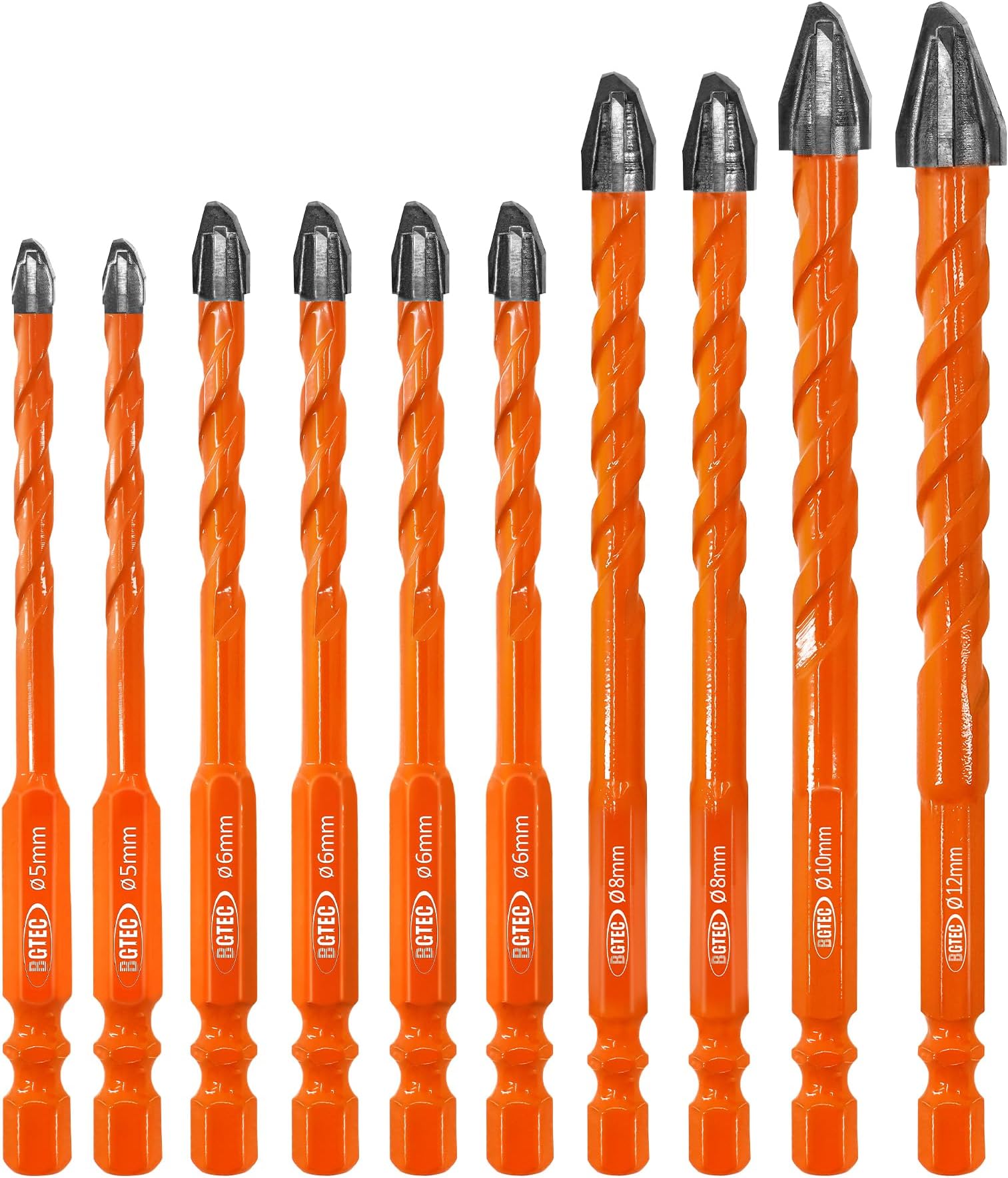 Masonry Drill Bit Set BGTEC - 10PCS 3/16" - 1/2" Carbide Eccentric Drill Bit for Masonry/Brick/Concrete/Tile/Glass/Wood/Plastic/Marble