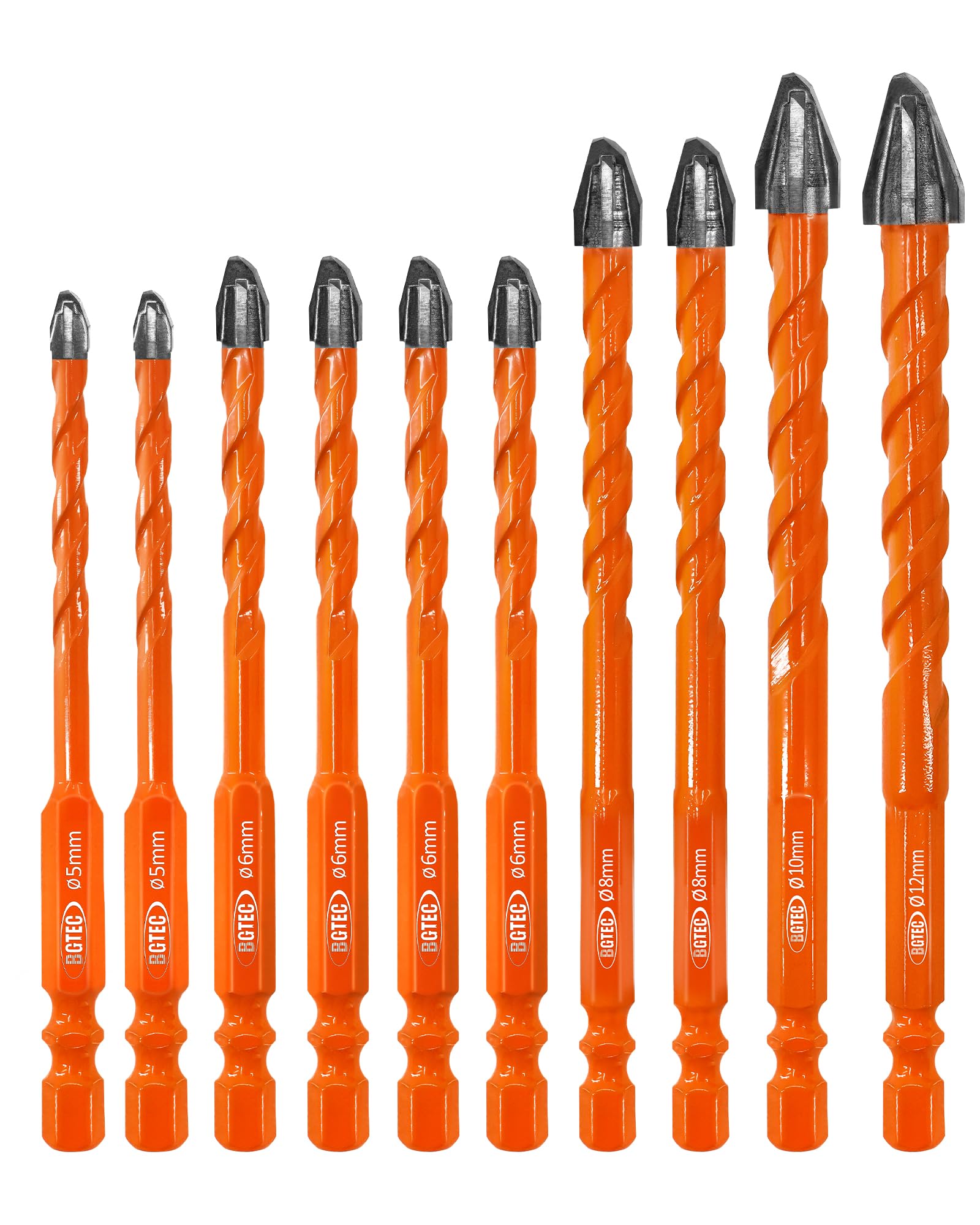 Masonry Drill Bit Set BGTEC - 10PCS 5MM - 12MM Carbide Eccentric Drill Bit for Masonry/Brick/Concrete/Tile/Glass/Wood/Plastic/Marble