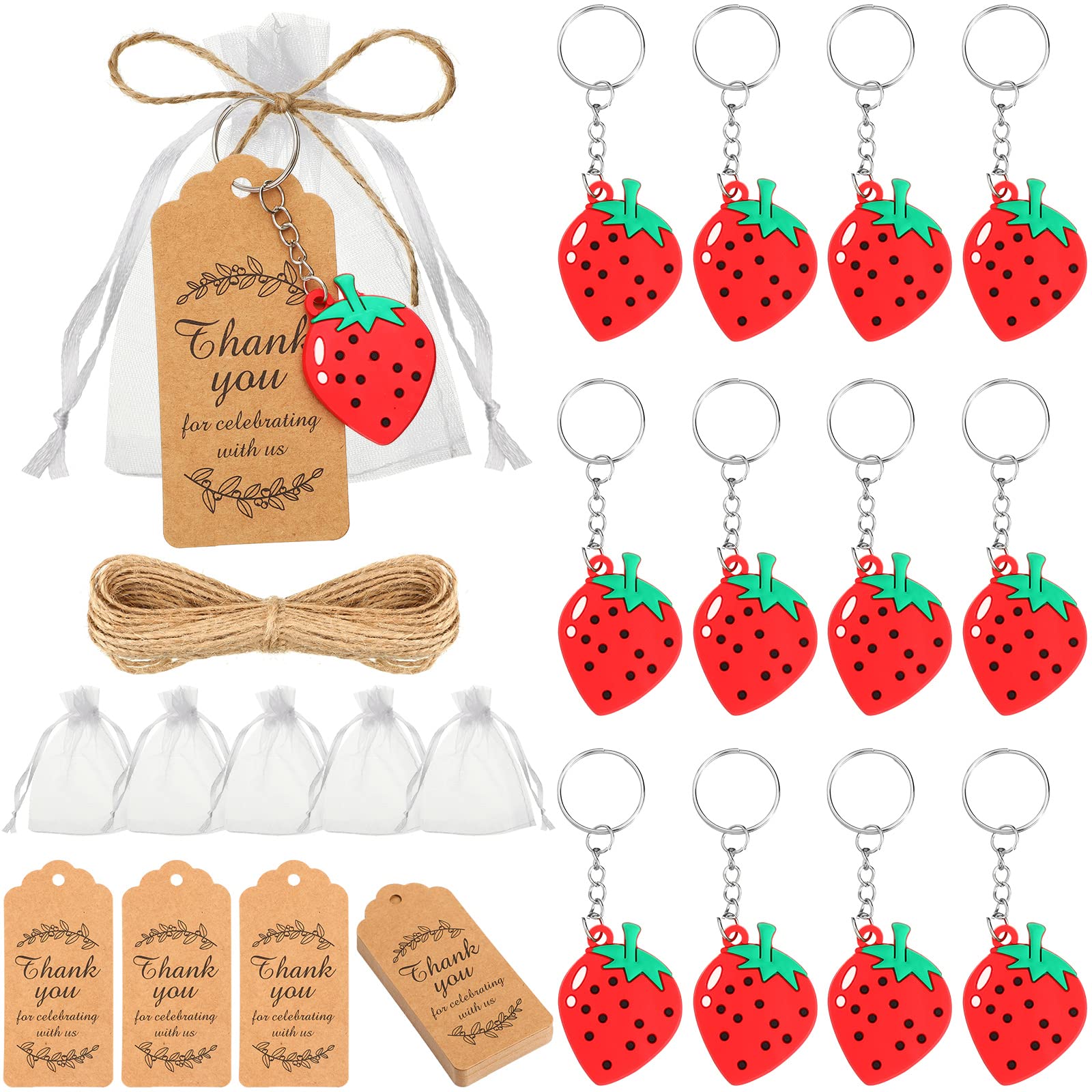 JadiveStrawberry Keychains Strawberry Baby Shower Party Favor Keychains Charm with Thank You Tags for Guests