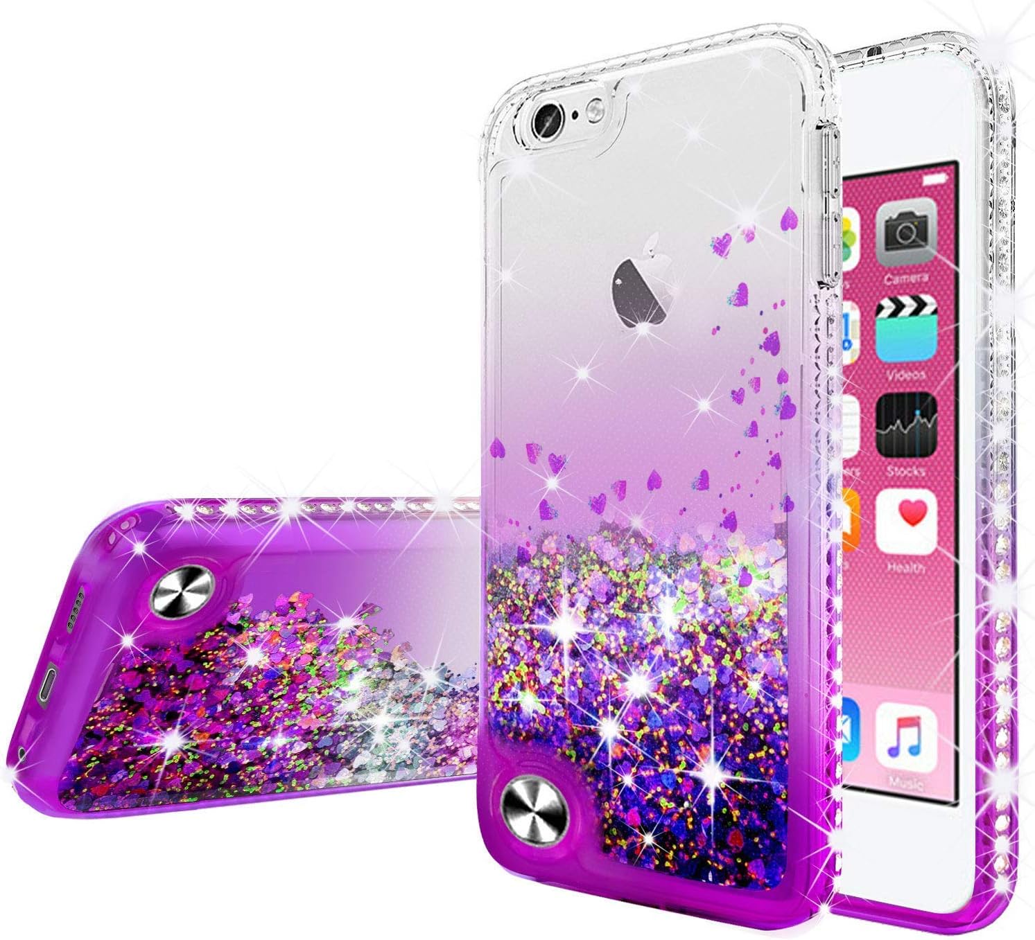 GW Cases for iPhone 8 Plus Case/iPhone 7 Plus Case Cute Liquid Glitter Bling Quicksand w/[Tempered Glass] Shock Proof Phone Case for Girls Women Compatible for Apple iPhone 7/8 Plus - Clear/Purple