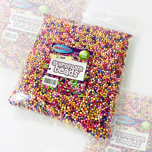 Polystyrene Styrofoam Filler Beads Art Crafts Handicraft for Slime Small Balls Kids 2-3mm Assorted Colours