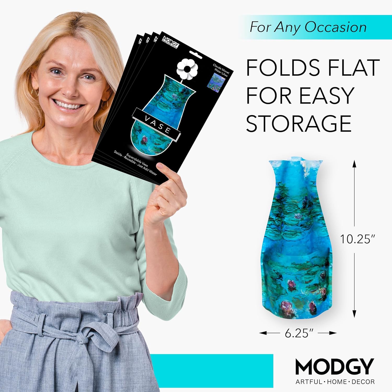 MODGY Collapsible and Expandable Flower Vase Plastic Decorative Modern Vases for Flowers Centerpieces Dining Table Decor Living Room, Water Lilies Pack of 4