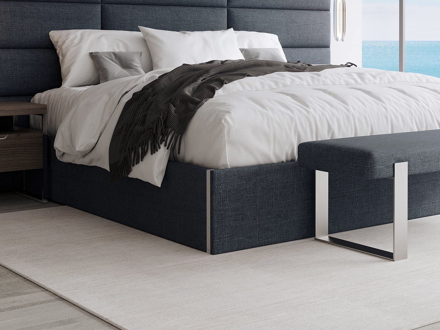 VANTUpholstered Platform Bed - King Size - Weave - Blue Denim - Easy Assembly Bed Frame No Box Spring Needed Foundation for Optimal Support - Sleek Modern Design for Any Bedroom