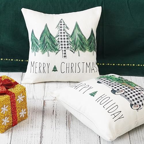 Miniatura 3 de ONWAY Juego de 2 fundas de almohada de 20 x 20 pulgadas con diseño de árboles de camión de búfalo de Navidad para decoración del sofá del hogar