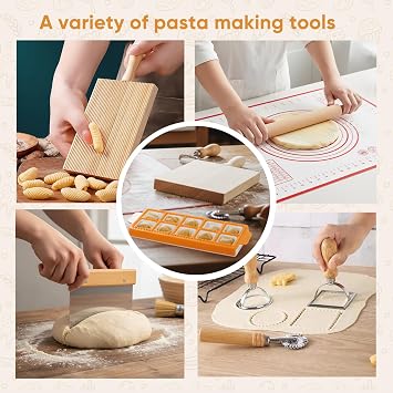 10 Pcs Pasta Maker Set with 50x40cm Silicone Mat, Ravioli Mould & Cutters | Pasta making tools, Wooden Pasta Machine ravioli cutter & dough scraper with wooden handles for home chefs.