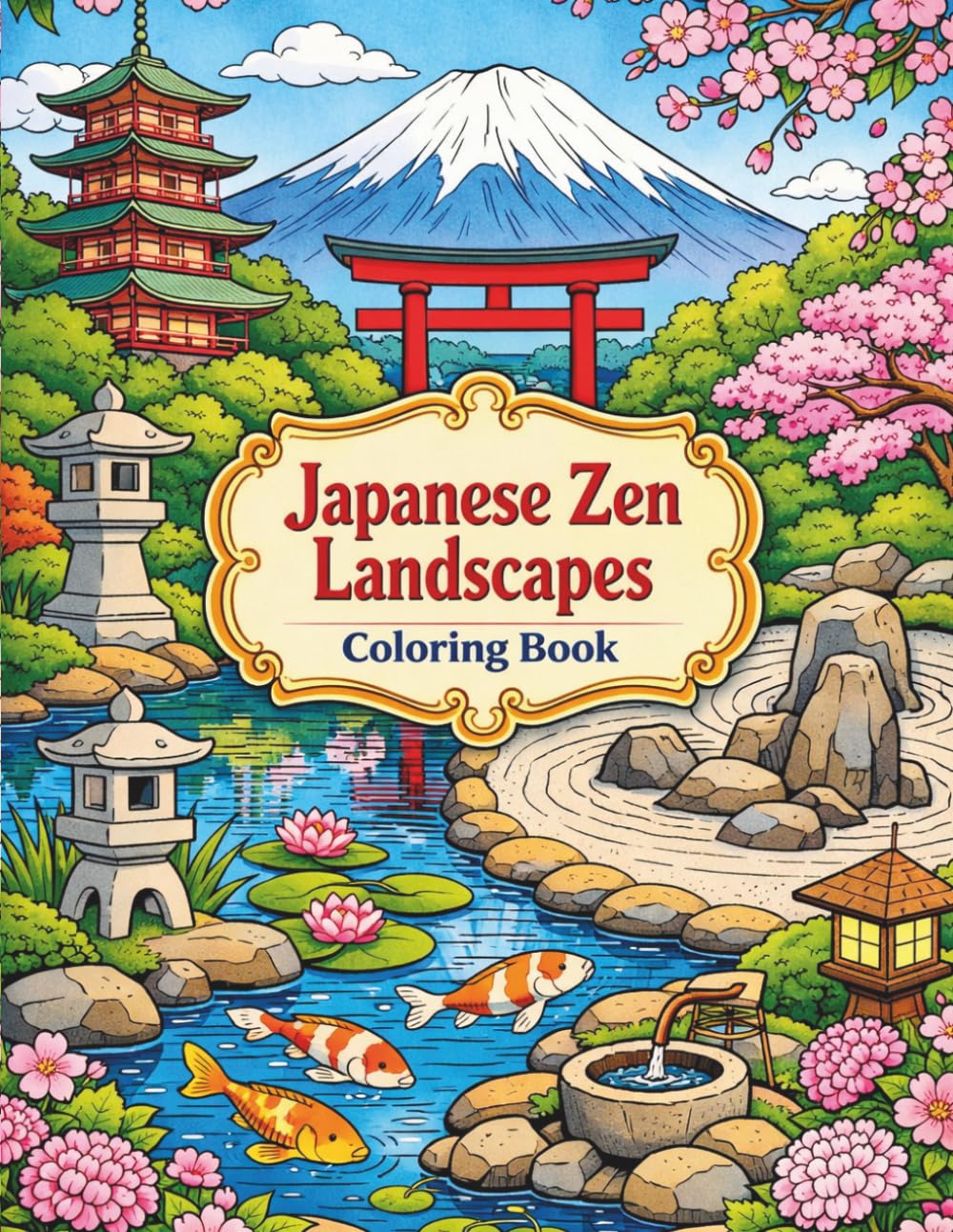 Japanese Zen Landscapes Coloring Book