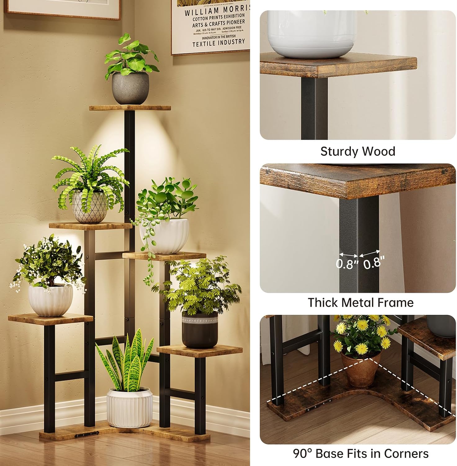 Yzosvki Corner Plant Stand Indoor with Grow Lights Set of 2 image 4