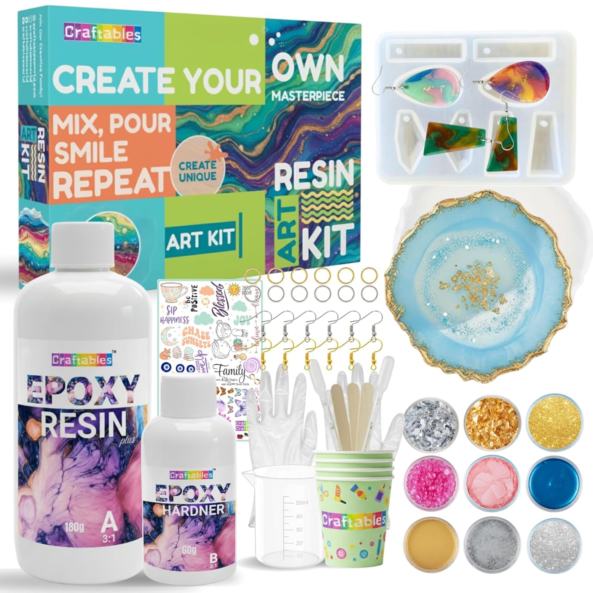 Resin Art Kit for Beginners - Jewelry & Coaster Making -1