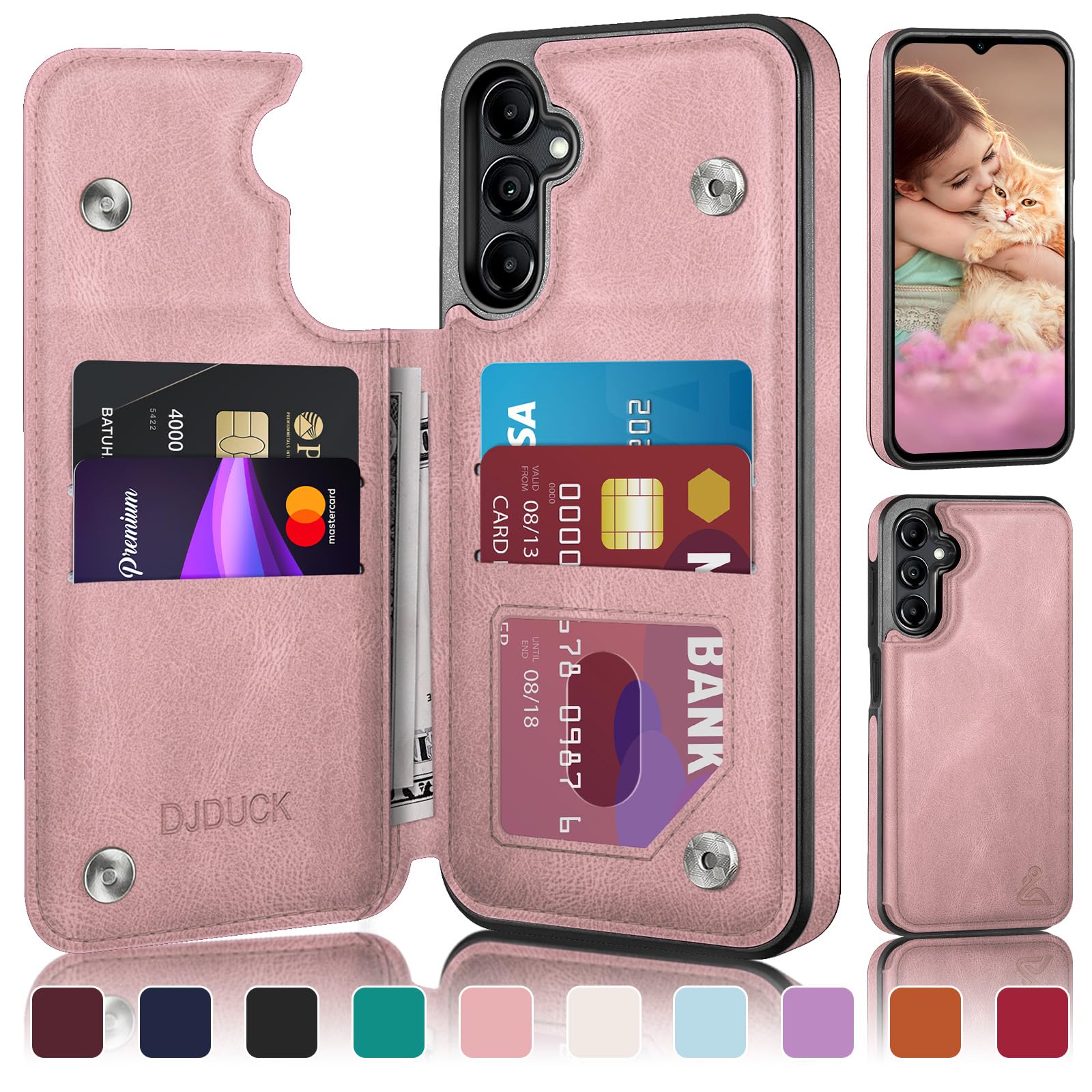 DJDUCK Designed for Samsung Galaxy A16 5G Case Wallet with Card Holder, [Magnetic Clasp Cover] [RFID Blocking Leather Protection] Shockproof Women Men