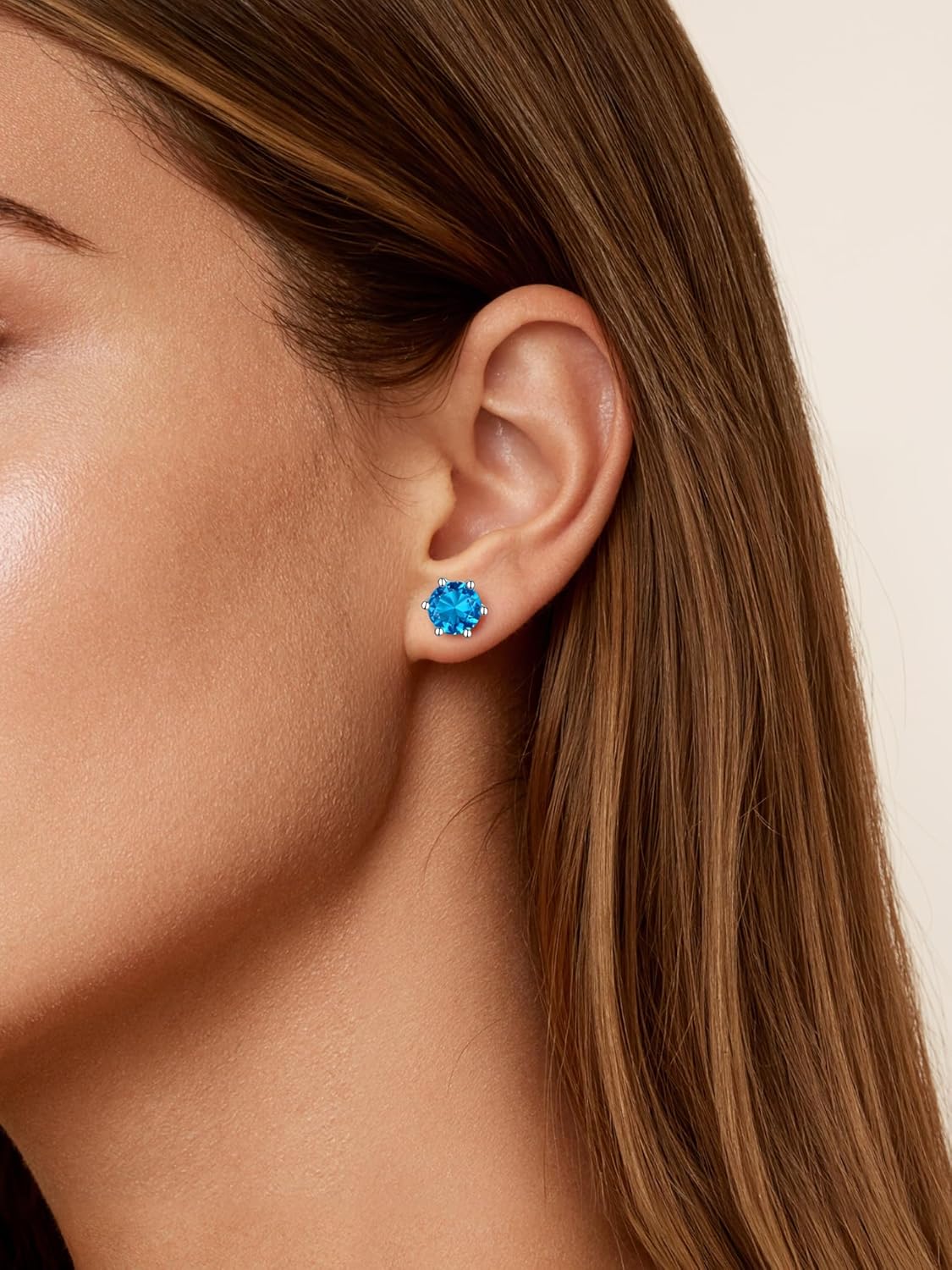 KeyStyle Birthstone Earrings for Women,Hypoallergenic Round/Heart Stud Earrings with 925 Sterling Silver Posts & Push Backs,Small Dainty 8mm CZ Stud Earrings, Silver Birthday Jewelry - Image 3