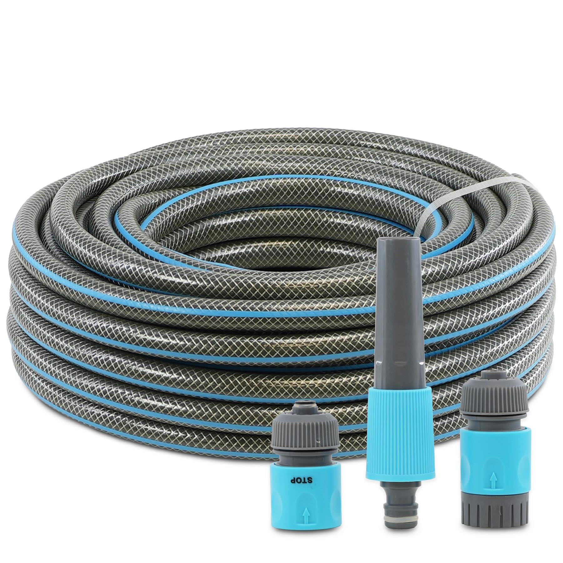 Geezy Women's Multicoloured 20M Garden Hose Set With Adjustable Water Spray Nozzle & Connectors – Lightweight, Durable & 1/2" Tap Connector - Water Pipe For Garden, Lawn, Car Washing & More – Blue & Grey