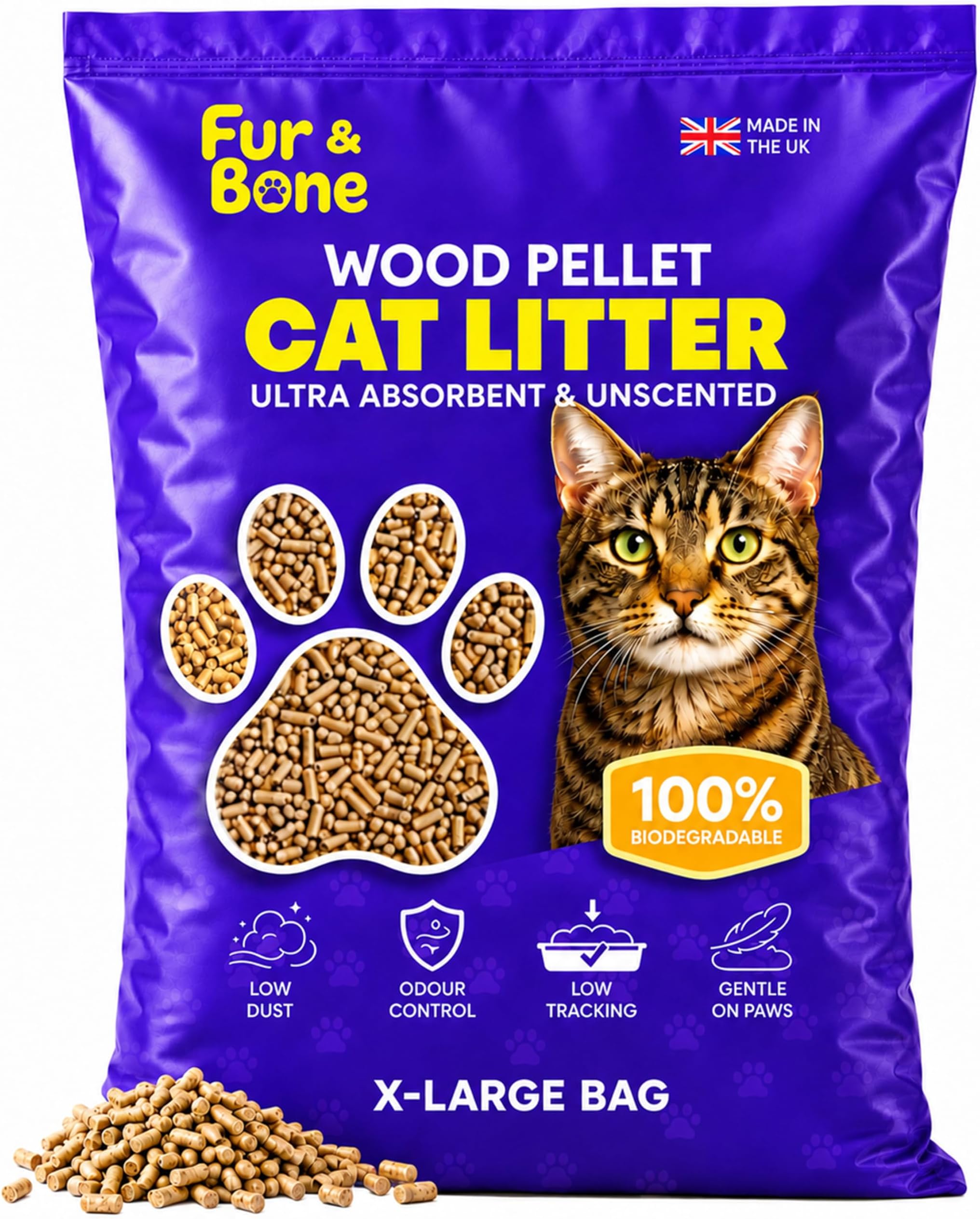 Fur & Bone Cat Litter Wooden Pellets 30L - Non-Clumping, Ultra-Absorbent