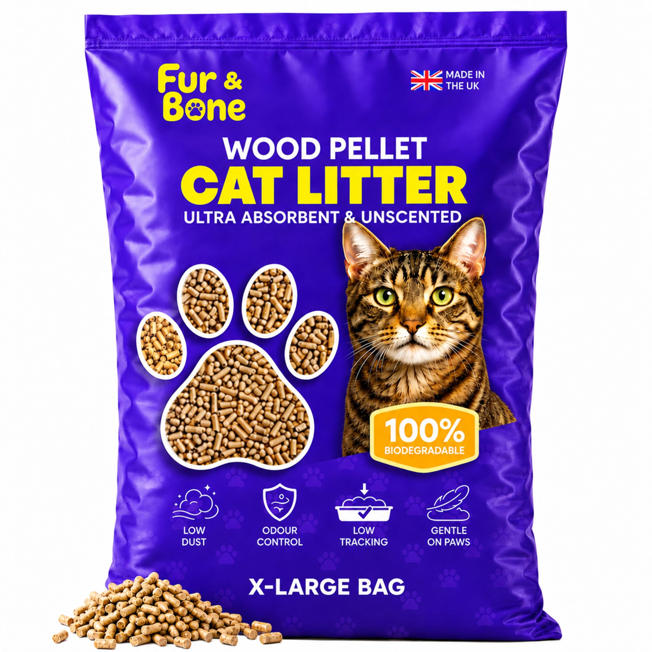 Fur & Bone Cat Litter Wooden Pellets 30L - Non-Clumping, Ultra-Absorbent 1 x 30L