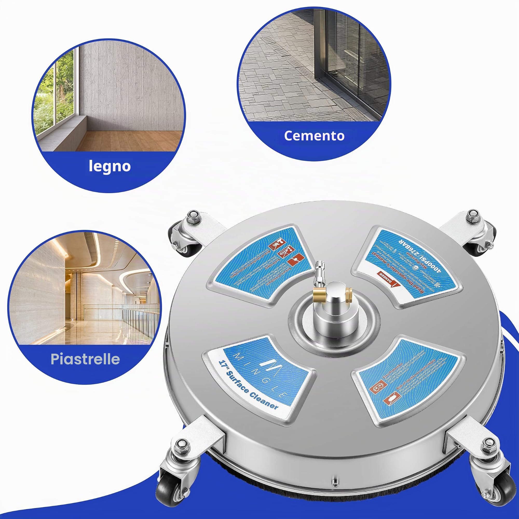 M MINGLE Pulitore per superfici idropulitrice da 43,2 cm, accessori per idropulitrice con 2 bacchette e ugelli di ricambio, connessione rapida da 1/4", 4000 PSI