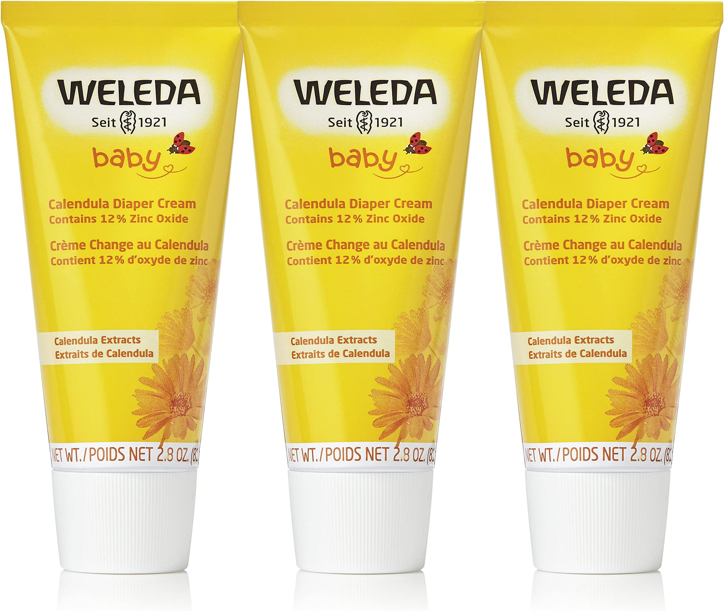 Baby Calendula Diaper Cream, 2.8 Fluid Ounce (Pack of 3), Plant Rich Protection with Calendula, Chamomile, Sweet Almond Oil, Lanolin and Zinc Oxide