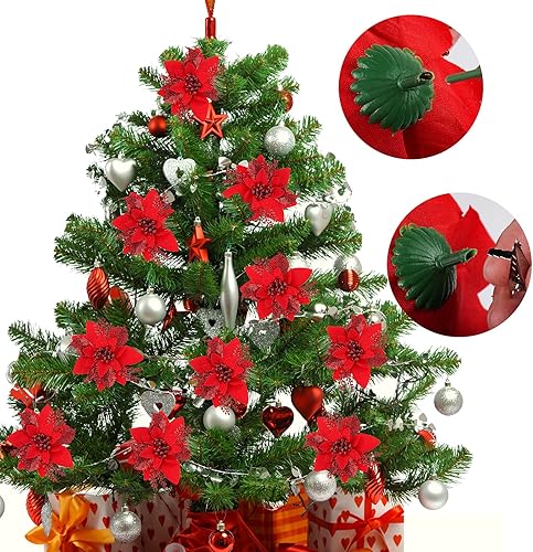 Miniatura 62 de RECUTMS 10 paquetes de flores de Pascua artificiales con purpurina para decoración de bodas, árbol de Navidad, Año Nuevo, guirnalda de Navidad