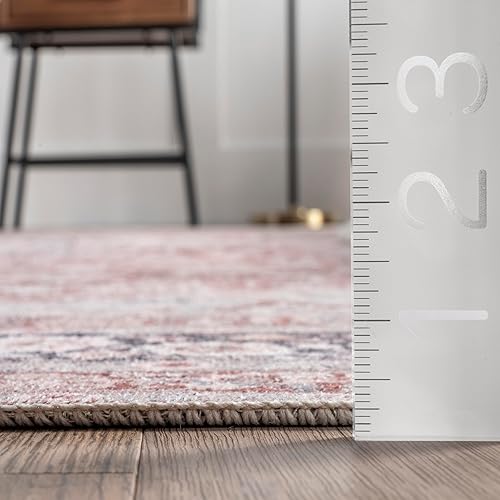 Miniatura 4 de nuLOOM Paulina - Alfombra ultrafina, lavable a máquina, con medallón floral tradicional, 4 x 6 pies, color beige