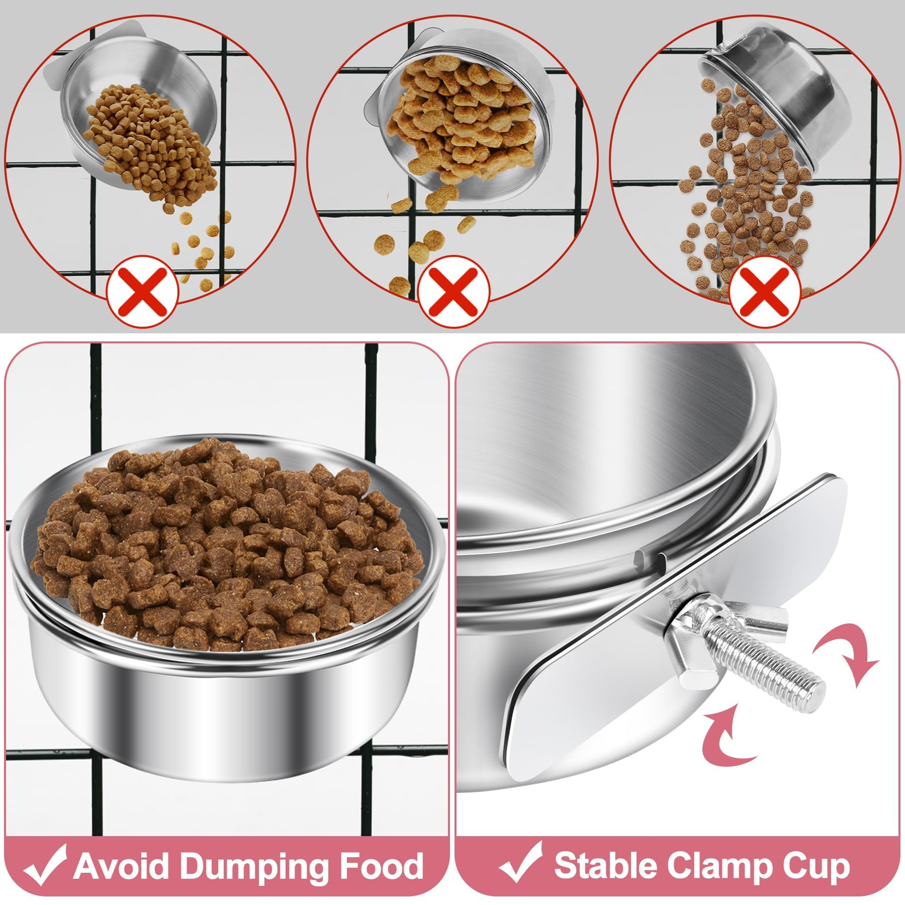 ToLanbbt 4 ciotole per cibo per uccelli in acciaio inox con morsetti di supporto, per pappagalli, gabbie per pappagalli, mangiatoie per calopsitte, conuri, parrocchetti, ara, piccoli animali, M