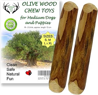 ARTISAN GIFT CO Natural Olive Wood Long Lasting Dog Chew, Puppy Teething Toy, Saving Pack 2 Sticks (Medium) 15cm