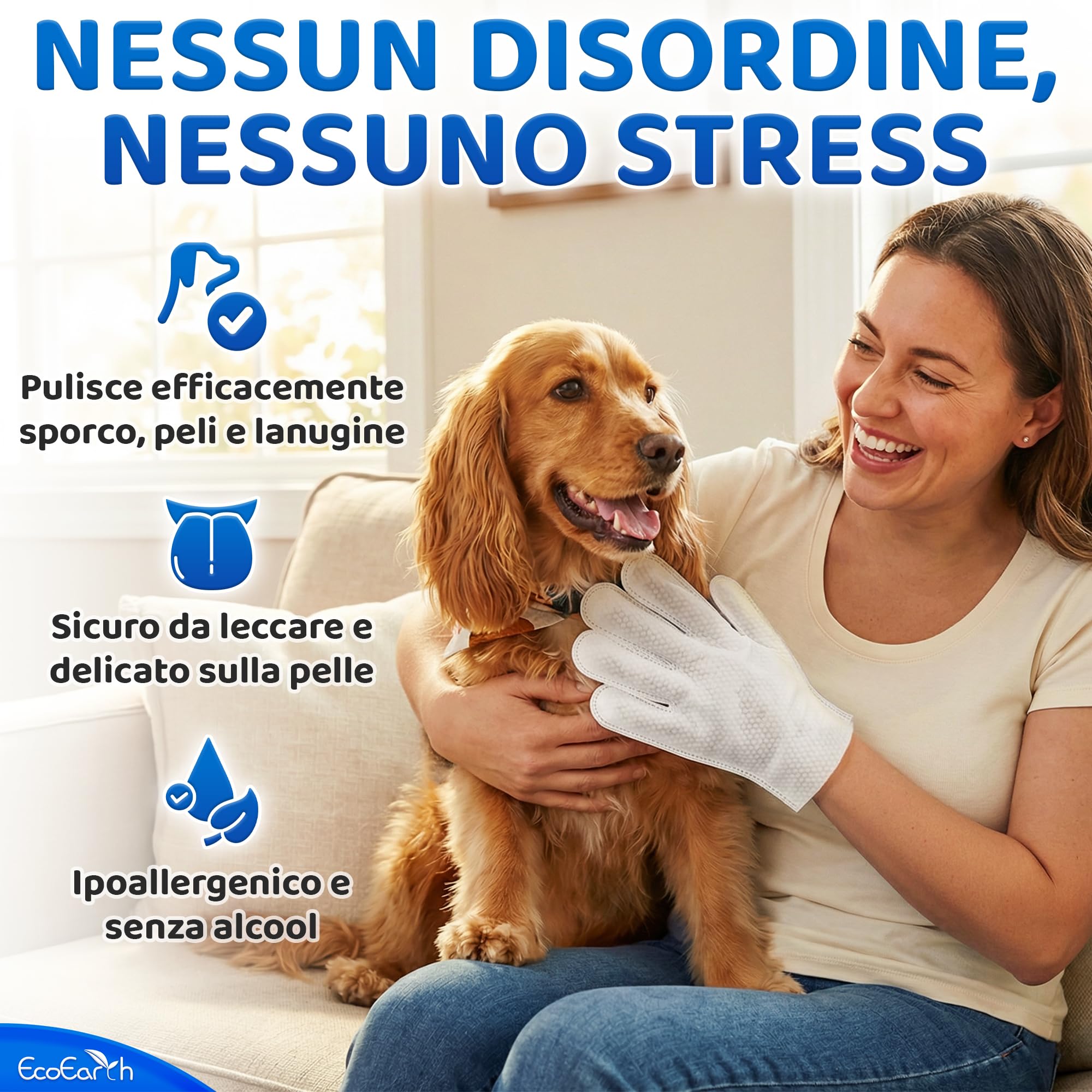 EcoEarth Guanti Premium per la Pulizia di Cani e Gatti - 2 Sacchetti da 20 Pezzi ciascuno - Guanti Monouso per Il Bagnetto, la Deodorazione e la Toelettatura - Guanti da Bagno per Cani
