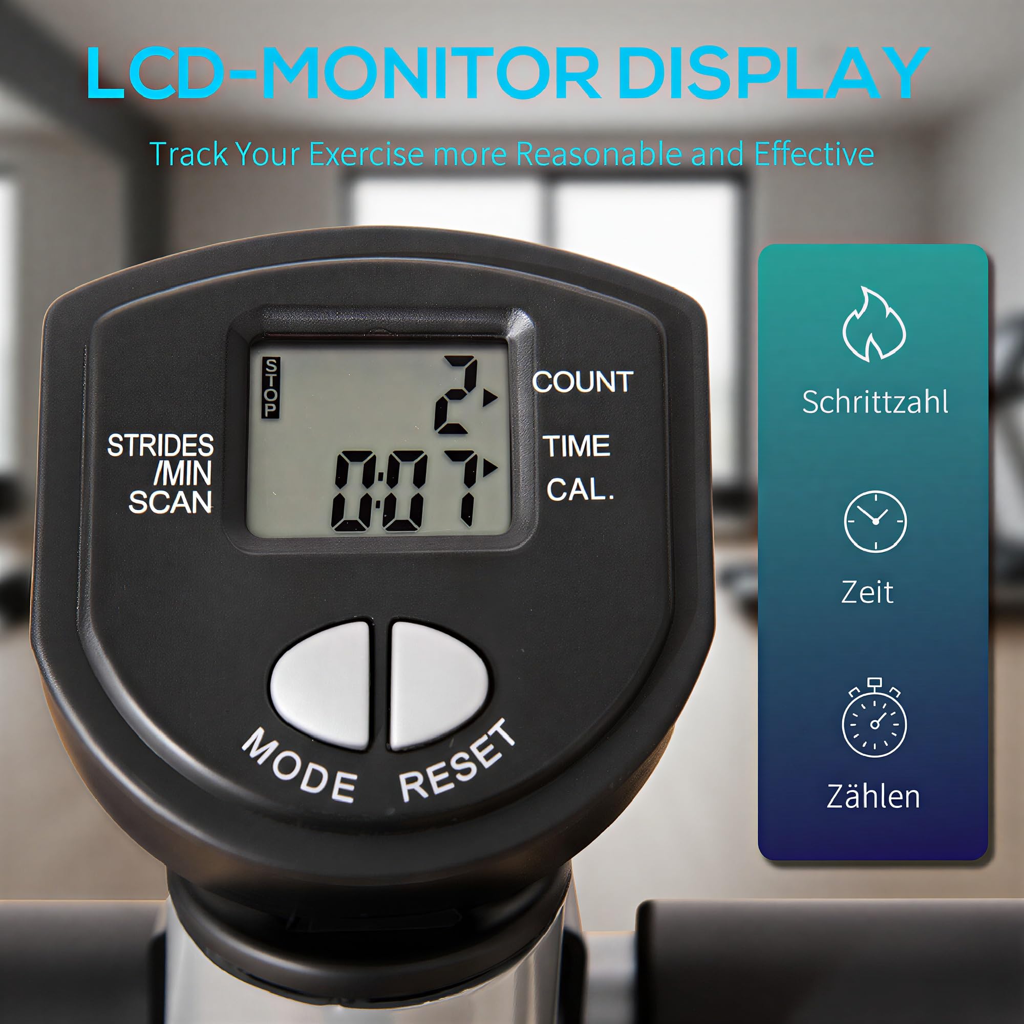 HOMCOM Stepper mit Handgriff Heimtrainer für Zuhause Kompakt Fitnessgerät für Bein- und Po-Training mit LCD-Display verstellbare Geschwindigkeit Metall ABS 55 x 53 x 118-128 cm