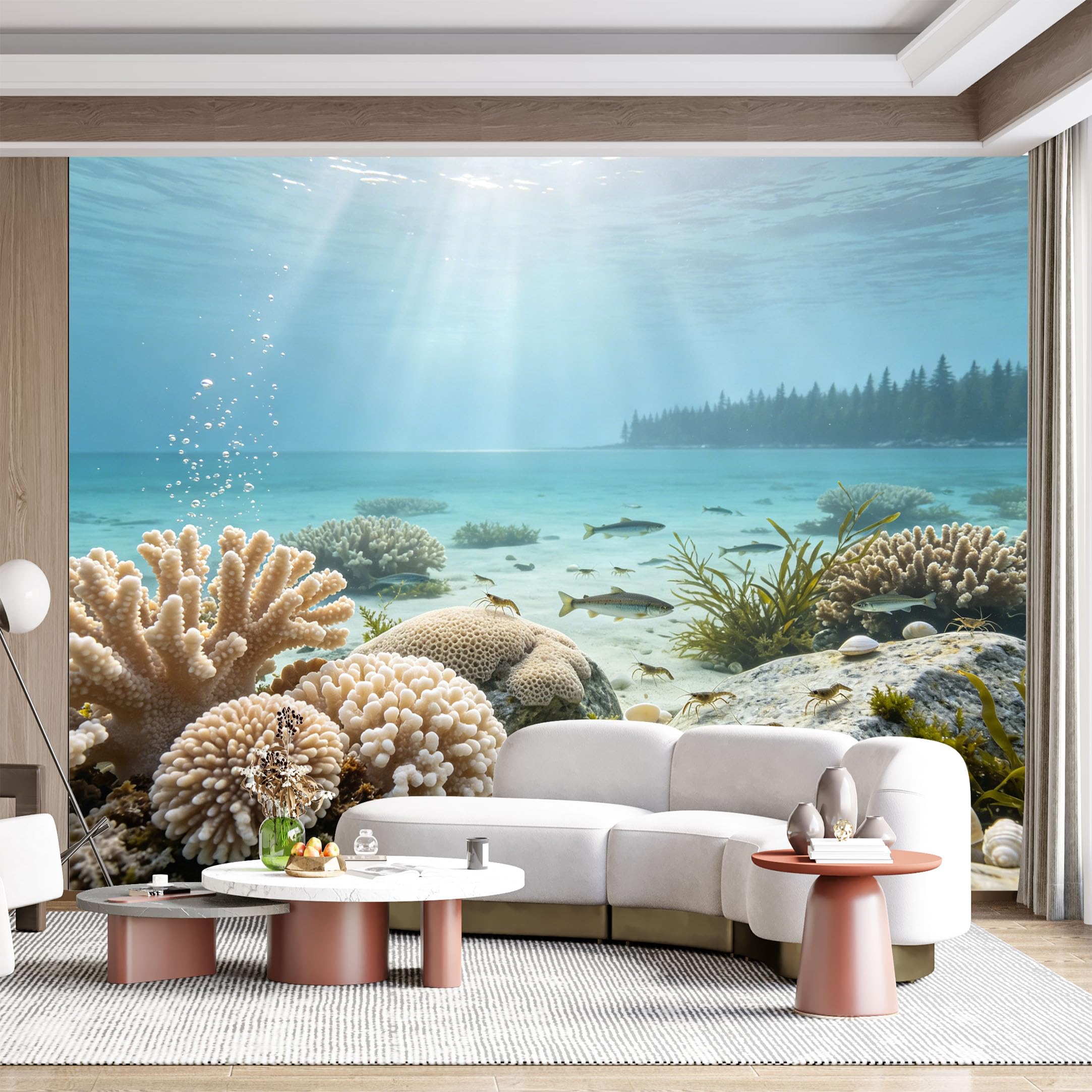 Custom Size Wall Mural Underwater Coral Reef Tropical Ocean Marine Seascape Life Aquatic Life Realistic Scenery SelfAdhesive Wall Fabric Removable for Home Office Decor