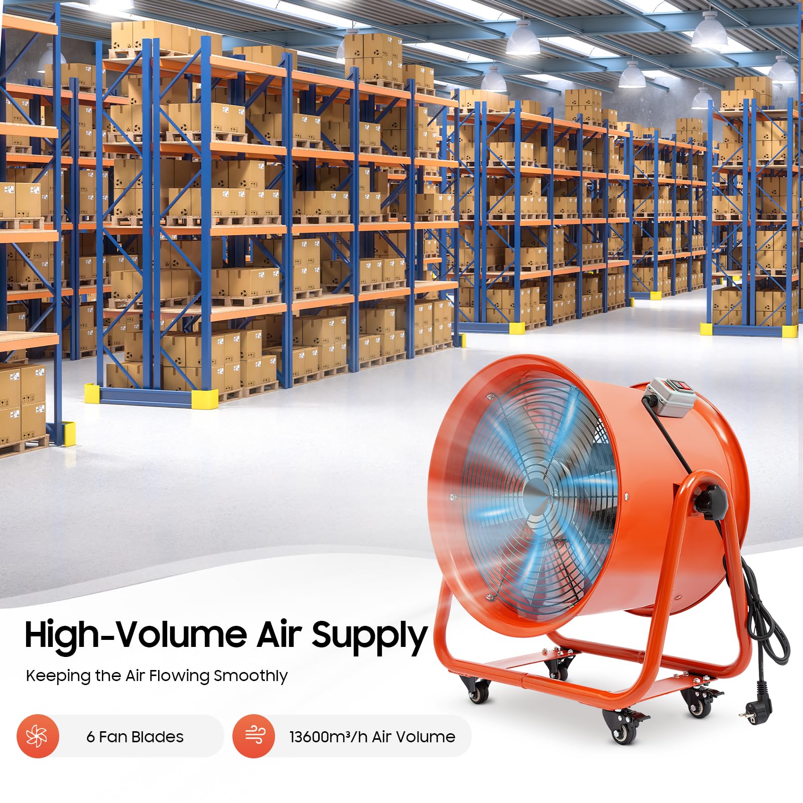 Ventilatore industriale da pavimento, suono d'uso 79 dB, 15000 m³/h, 220 V, utilizzato per la ventilazione o il raffreddamento in gallerie e fabbriche, non adatto a luoghi silenziosi come gli uffici
