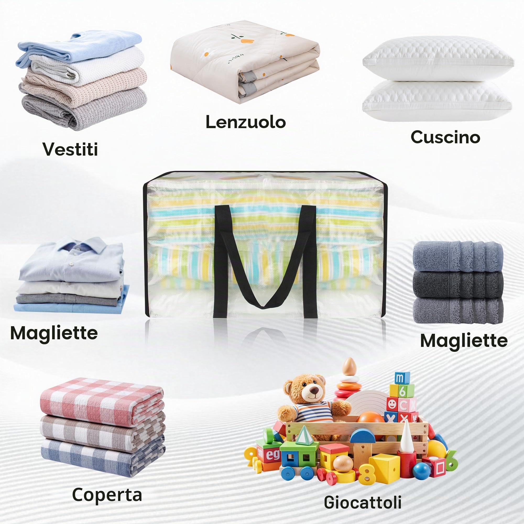 4 Pezzi Borse per Trasloco Grandi con Cerniera, Borse di Stoccaggio Extra Large, Impermeabile con Manici a Cerniera, Borsa Pieghevole di Grande Spazio per Traslochi, Campeggio, Trapunte, Vestiti