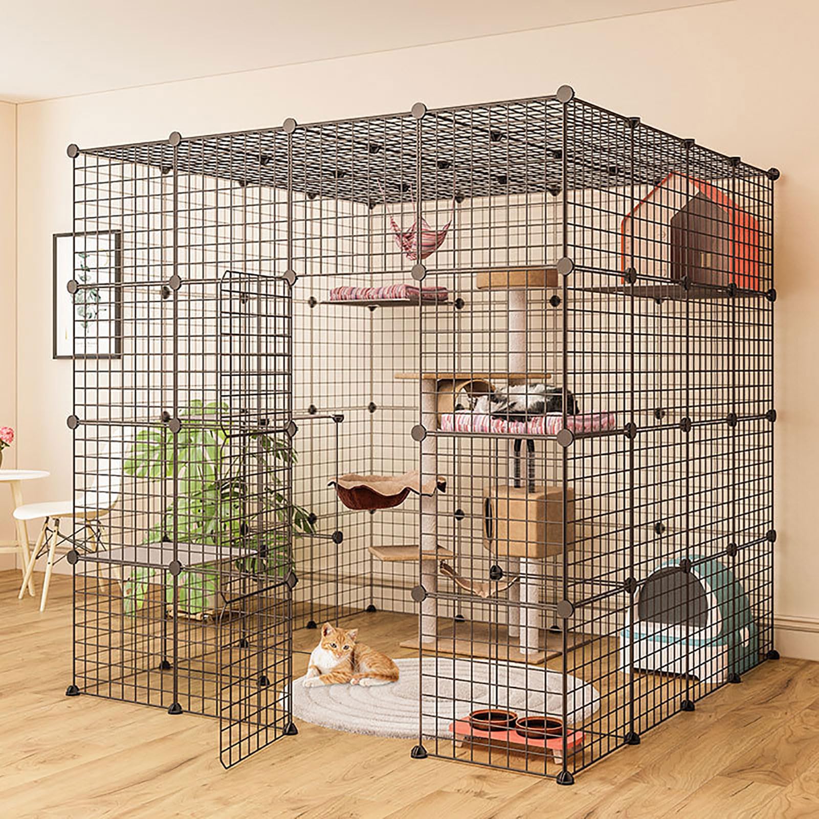 Cat Cage - Metal Wire Cage for Outdoor and Indoor for 3-5 Cats, Detachable Kennels - Ideal Large Exercise Place