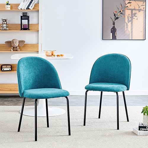 ATSNOW Juego de 2 sillas de comedor tapizadas azul pavo real, modernas de mediados de siglo, sillas decorativas sin brazos para cocina, sala de