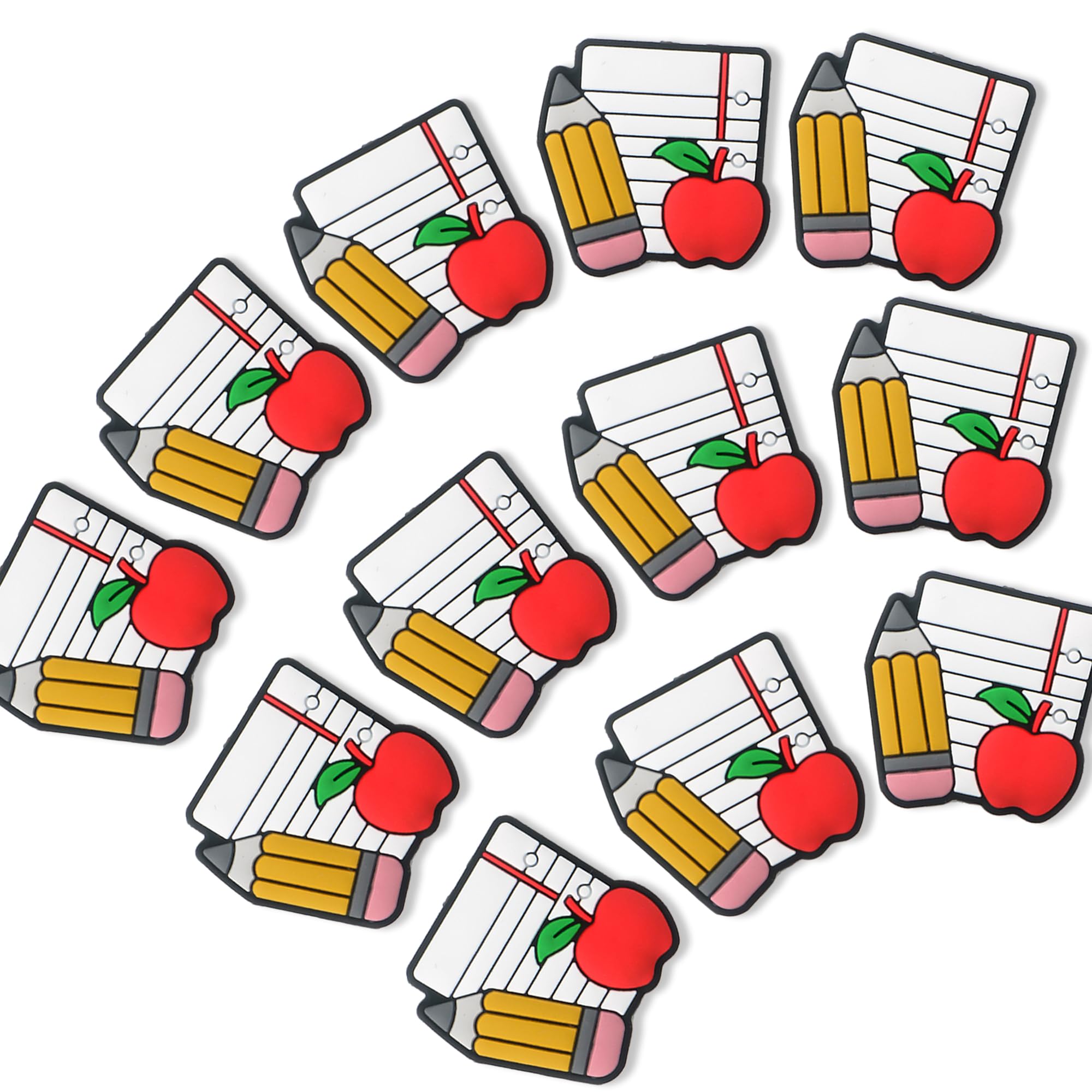 12Pcs Silicone Focal Beads for Keychain Making and Pens, Bulk Character Silicone Beads for Necklace and Bracelets（Teach Pencil Book）