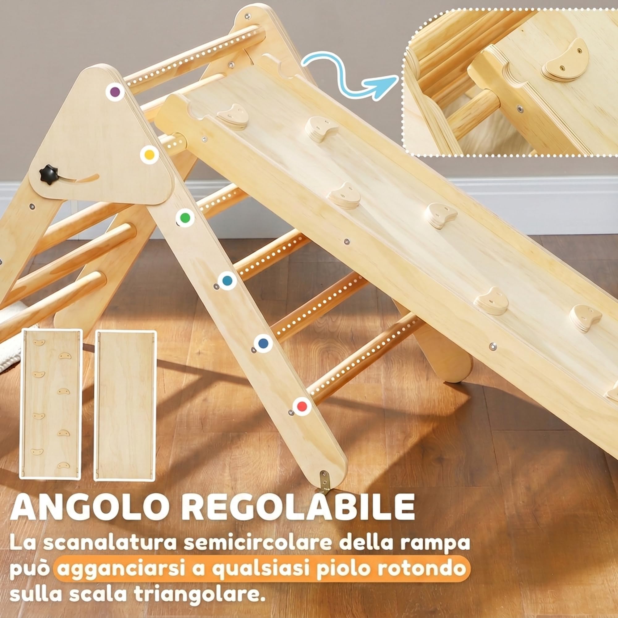 AIYAPLAY Gioco da Arrampicata 3 in 1 in Legno di Pino, Color Legno