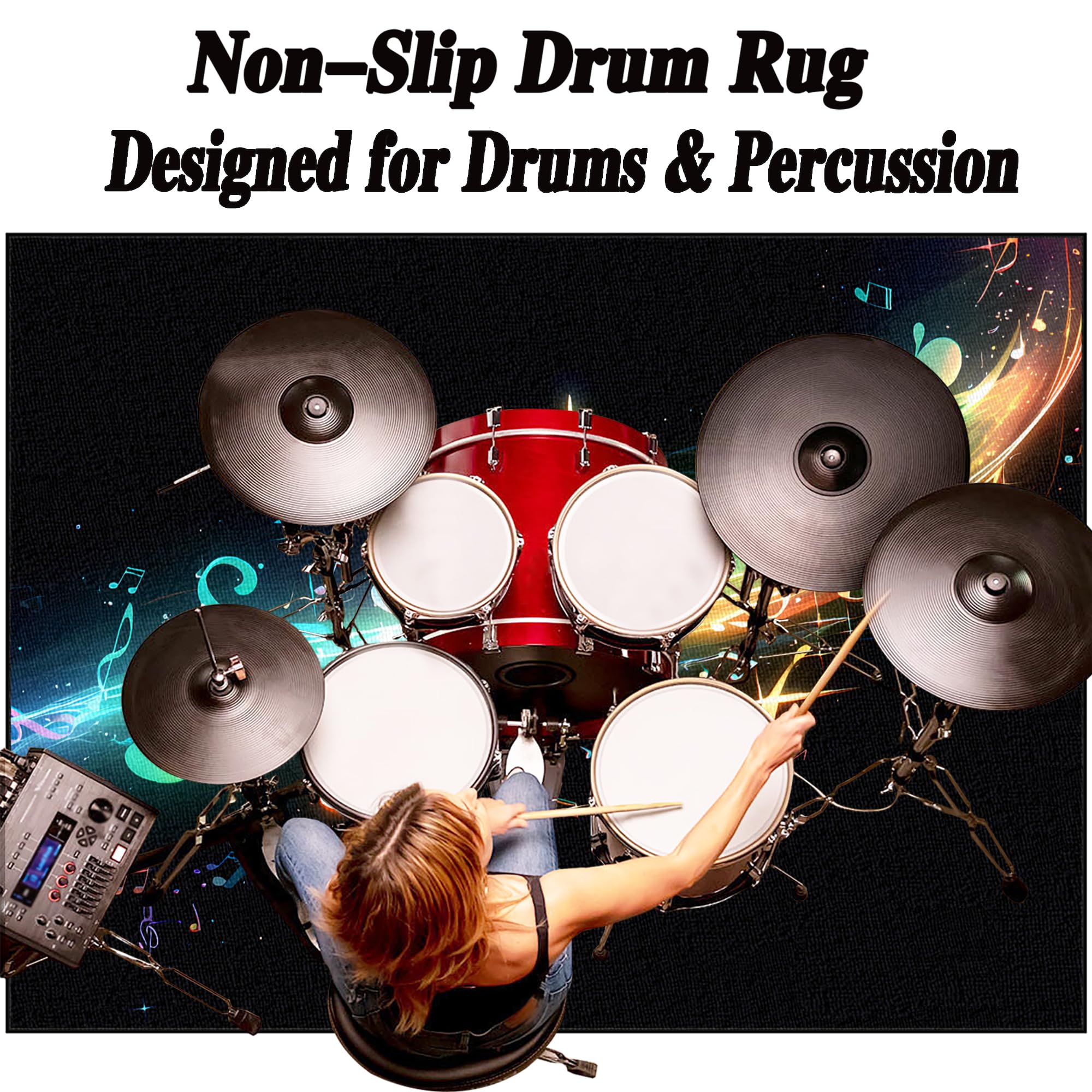 120 x 80 cm Drumteppich Schallschutz rutschfest Schalldicht Drum Teppich Matte Innen und Außen, Schlagzeugteppich Elektronisches Jazz Schlagzeug Kit für Bass Snare Drum, Schlagzeug Teppich