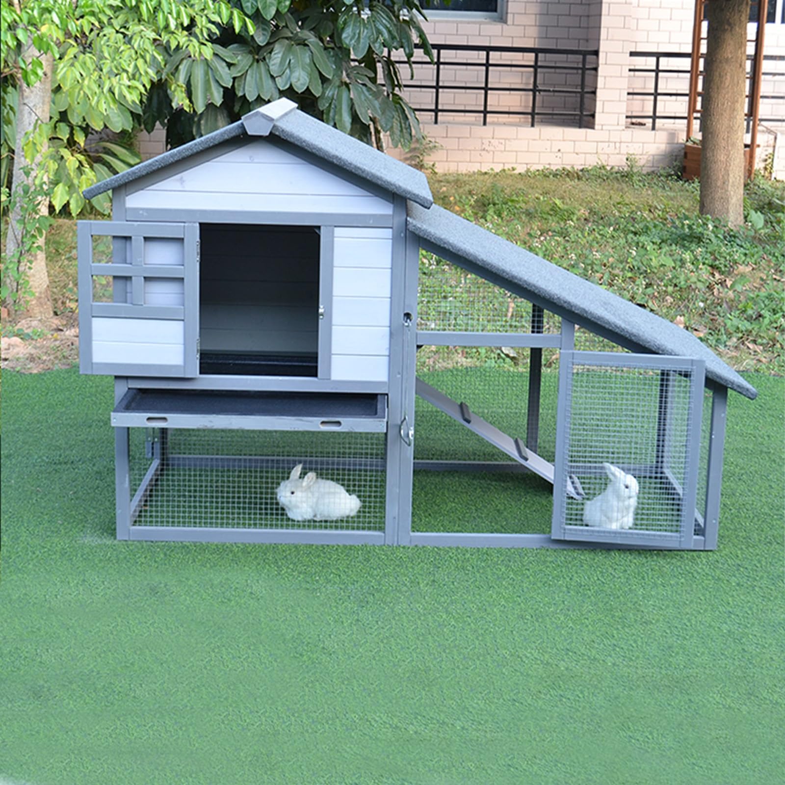 2-stöckiger Kaninchenstall, Robuster Kaninchenkäfig mit Rampe, Kaninchenstall Aus Holz für Meerschweinchen, Hamster, Hühner und Andere Kleintiere