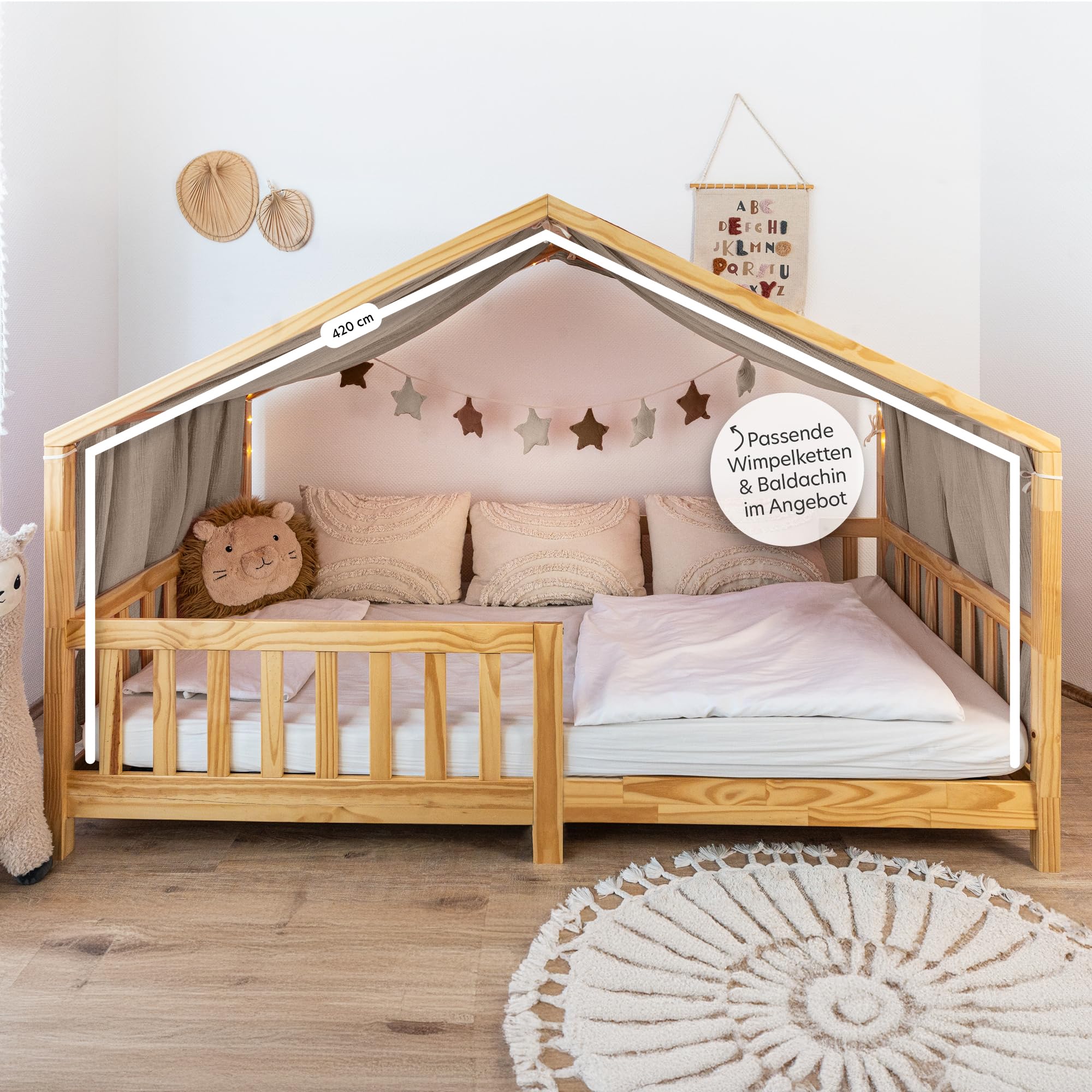 lilimaus Hausbett Himmel [in 12 Farben] Betthimmel Hausbett aus 100% Baumwolle Musselin - Stoffhimmel für Hausbett Deko Mädchen & Jungen - Himmel für Hausbett Kinder - Bett Vorhang Kinderbett