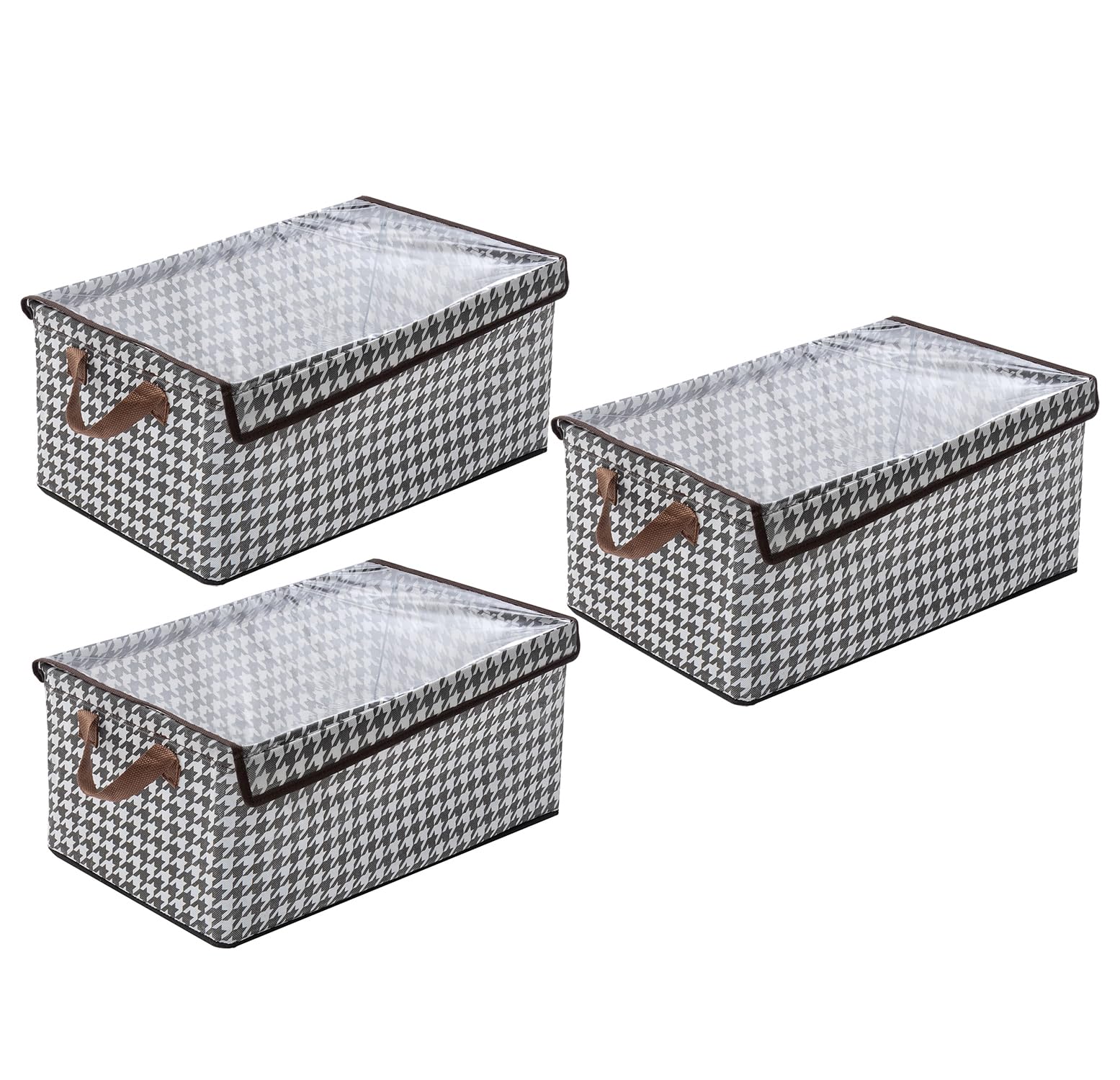 House of QuirkHouse of Quirk Durable Linen Closet Organizers and Foldable Flip Storage Baskets, Rectangle Storage Boxes for Pants, Shirt, Sweaters, Bra Panty, Socks (Pack 3, Houndstooth)