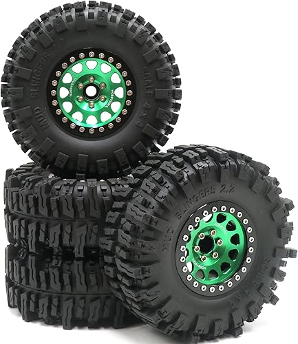 Miniatura 7 de 4 neumáticos RC 2.2 Mud Slingers Super Grip Crawler Neumáticos Altura 4.882in4.88 pulgadas y aleación de aluminio 2.2 Beadlock Llantas hexagonales