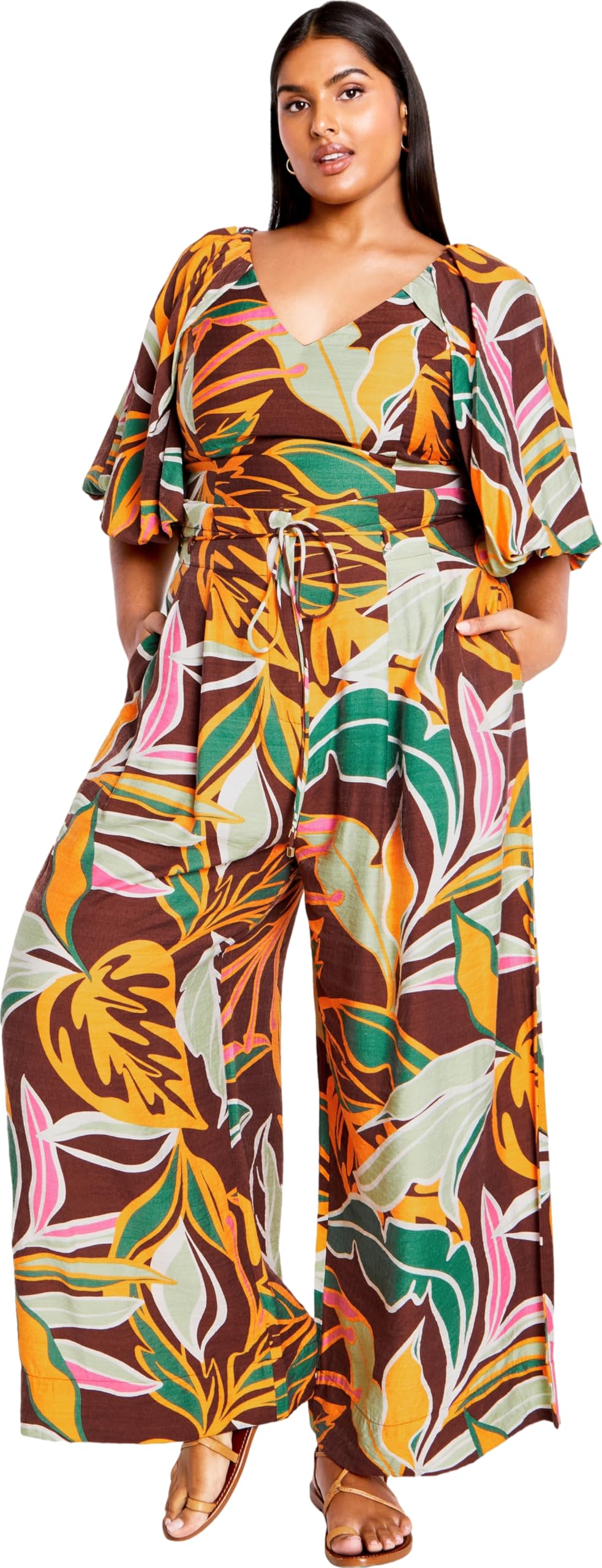 City Chic Womens Plus Size Pant - Peta Print Tie Waist
