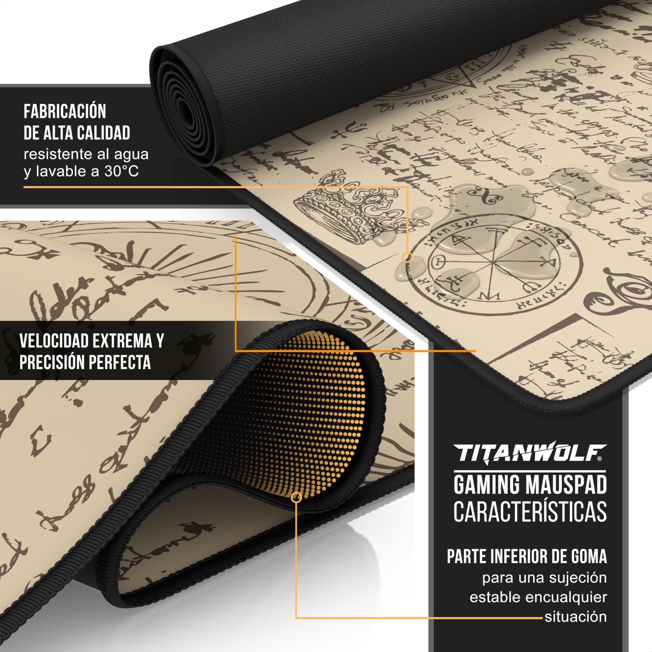TITANWOLF – Alfombrilla Gaming XXL para ratón 1200x600 – Mouse Pad - Precisión y Velocidad - Parte Inferior de Goma para una sujeción Estable - Antideslizante, Resistente al Agua – Alchemy